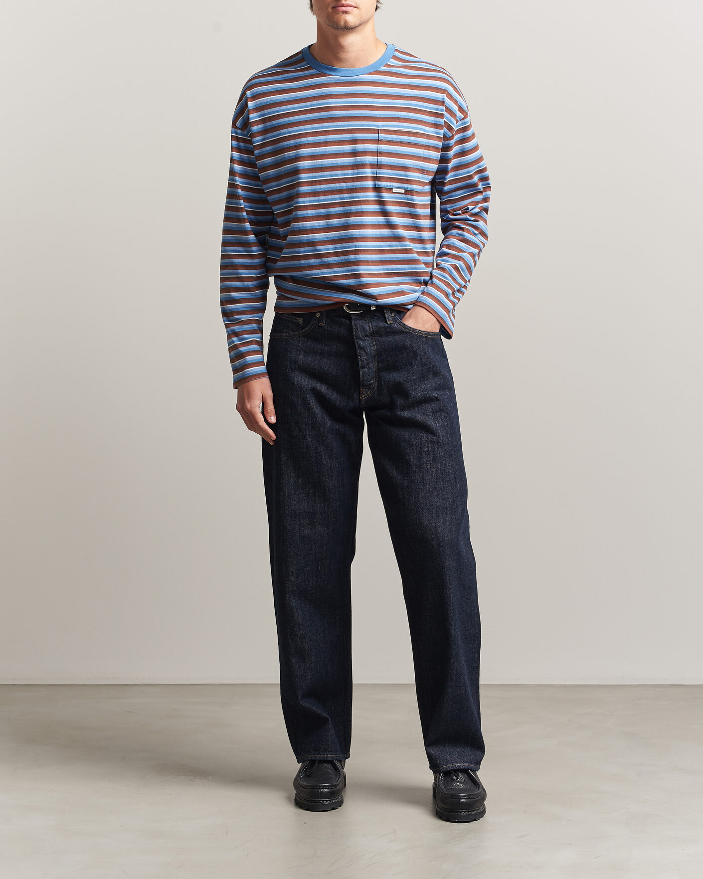 Mies | T-paidat | Sunflower | Long Sleeve Pocket Tee Blue Stripe