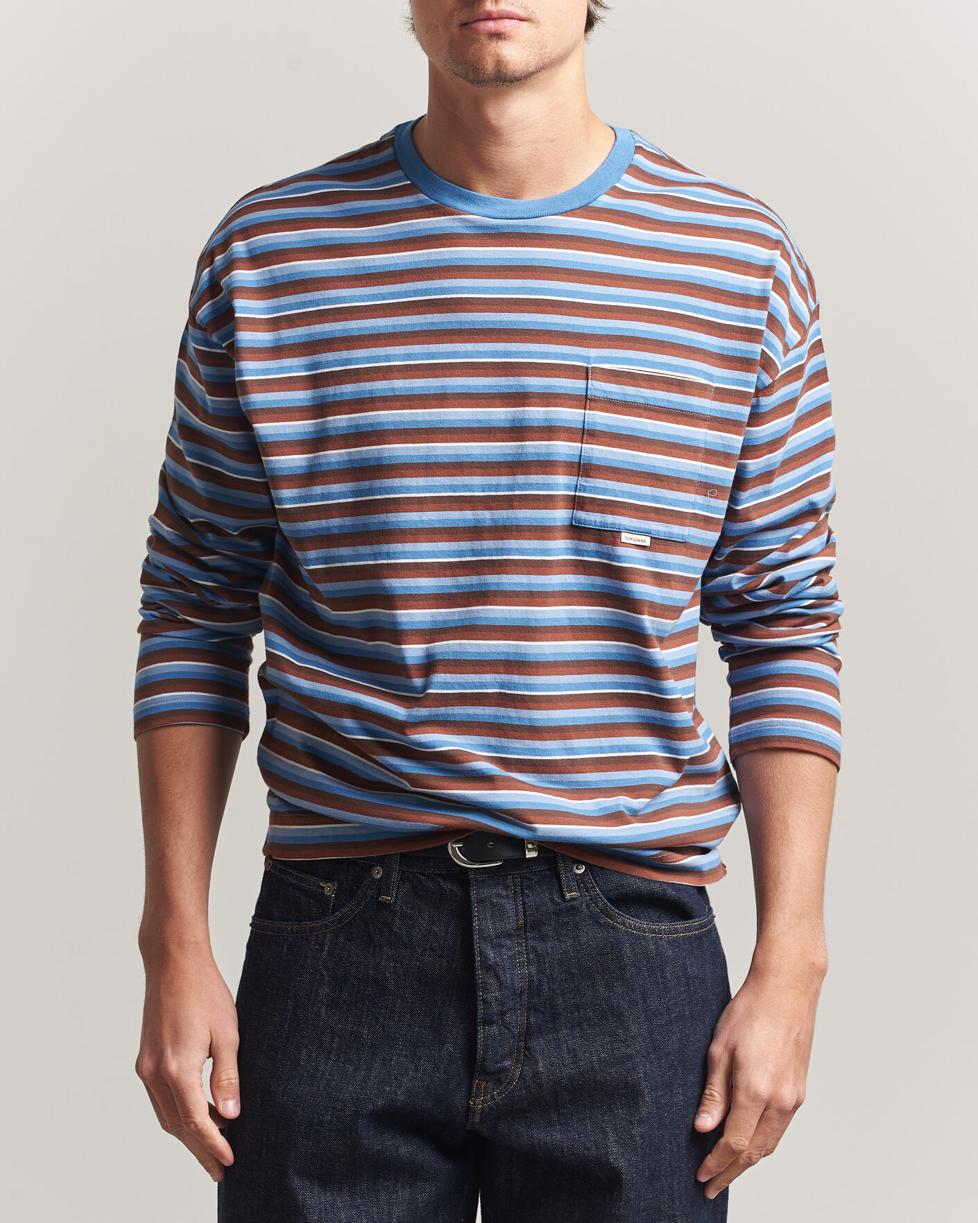 Mies | T-paidat | Sunflower | Long Sleeve Pocket Tee Blue Stripe