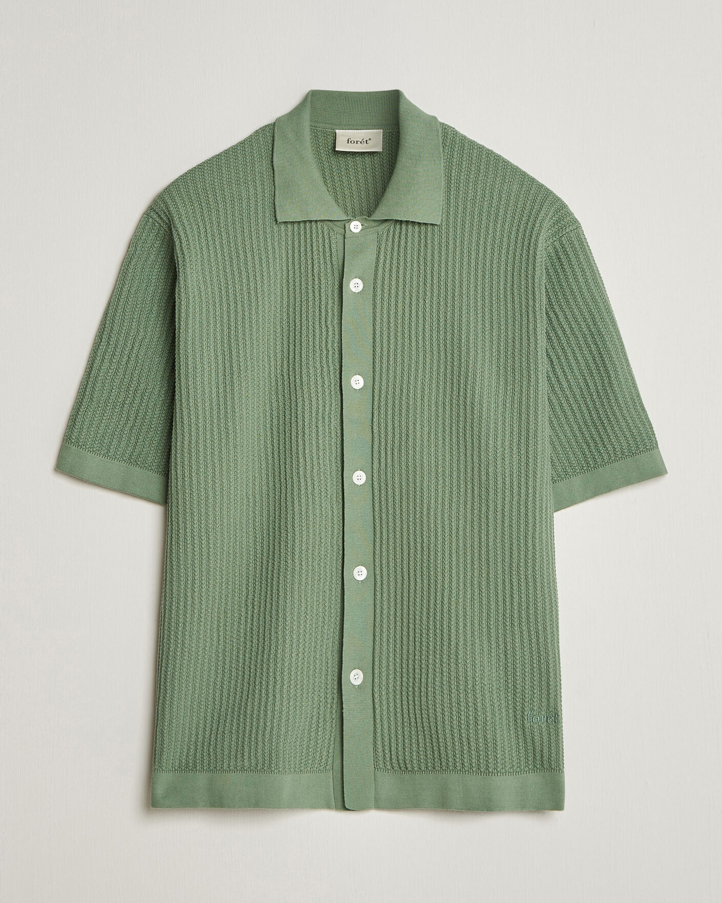 Mies | Kauluspaidat | Forét | Barrow Short Sleeve Knitted Cotton Shirt Green Oxide