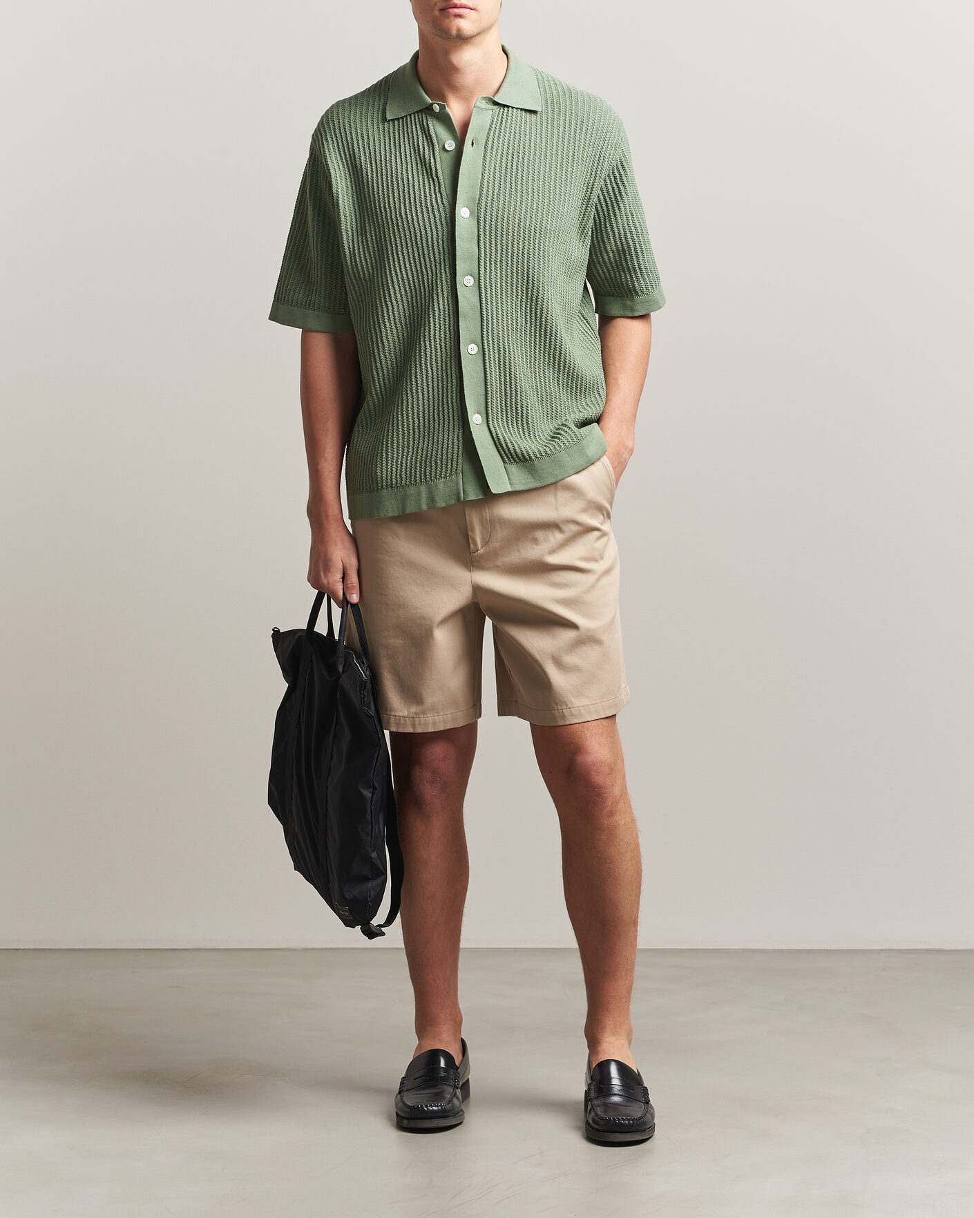 Mies | Kauluspaidat | Forét | Barrow Short Sleeve Knitted Cotton Shirt Green Oxide