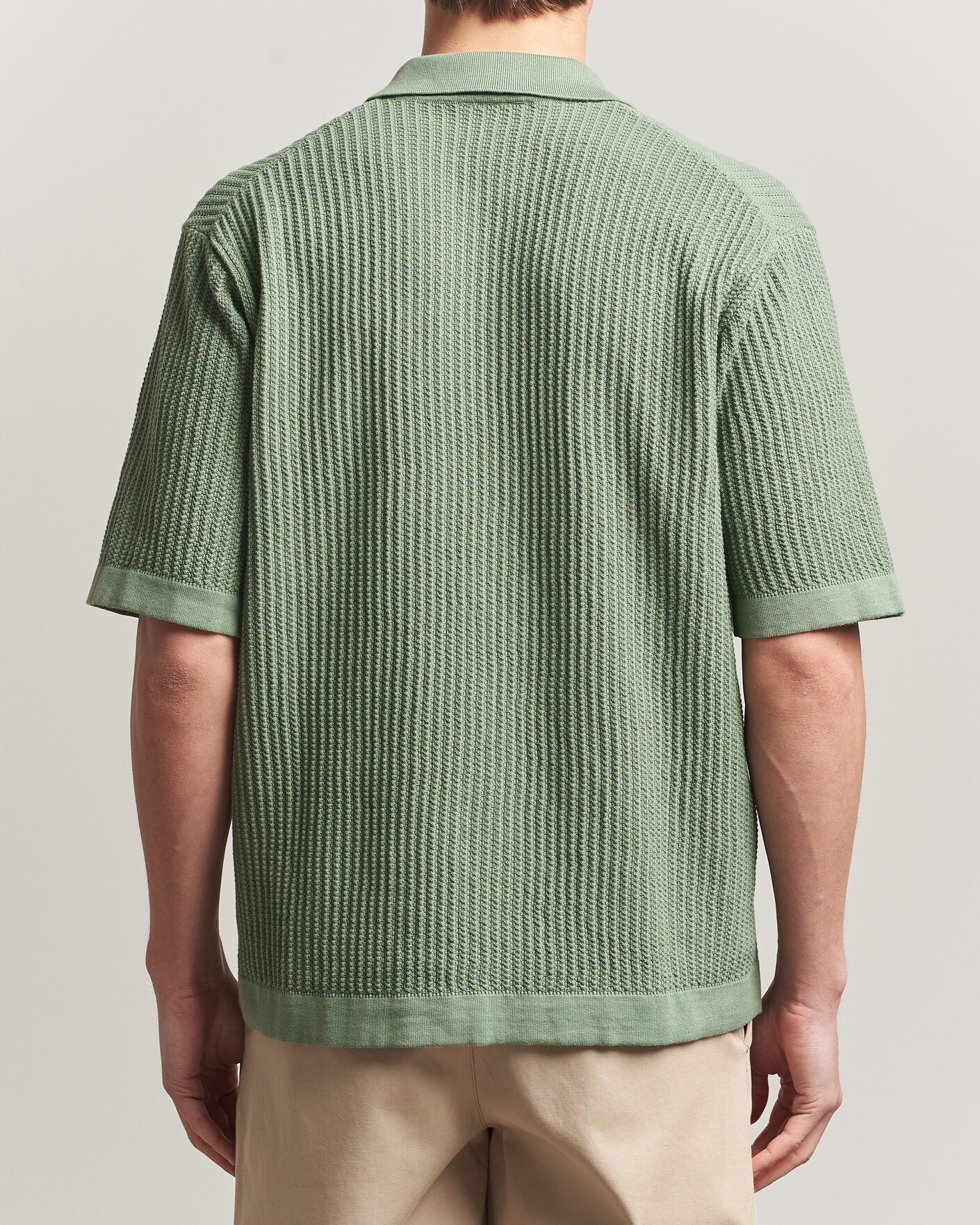 Mies | Kauluspaidat | Forét | Barrow Short Sleeve Knitted Cotton Shirt Green Oxide