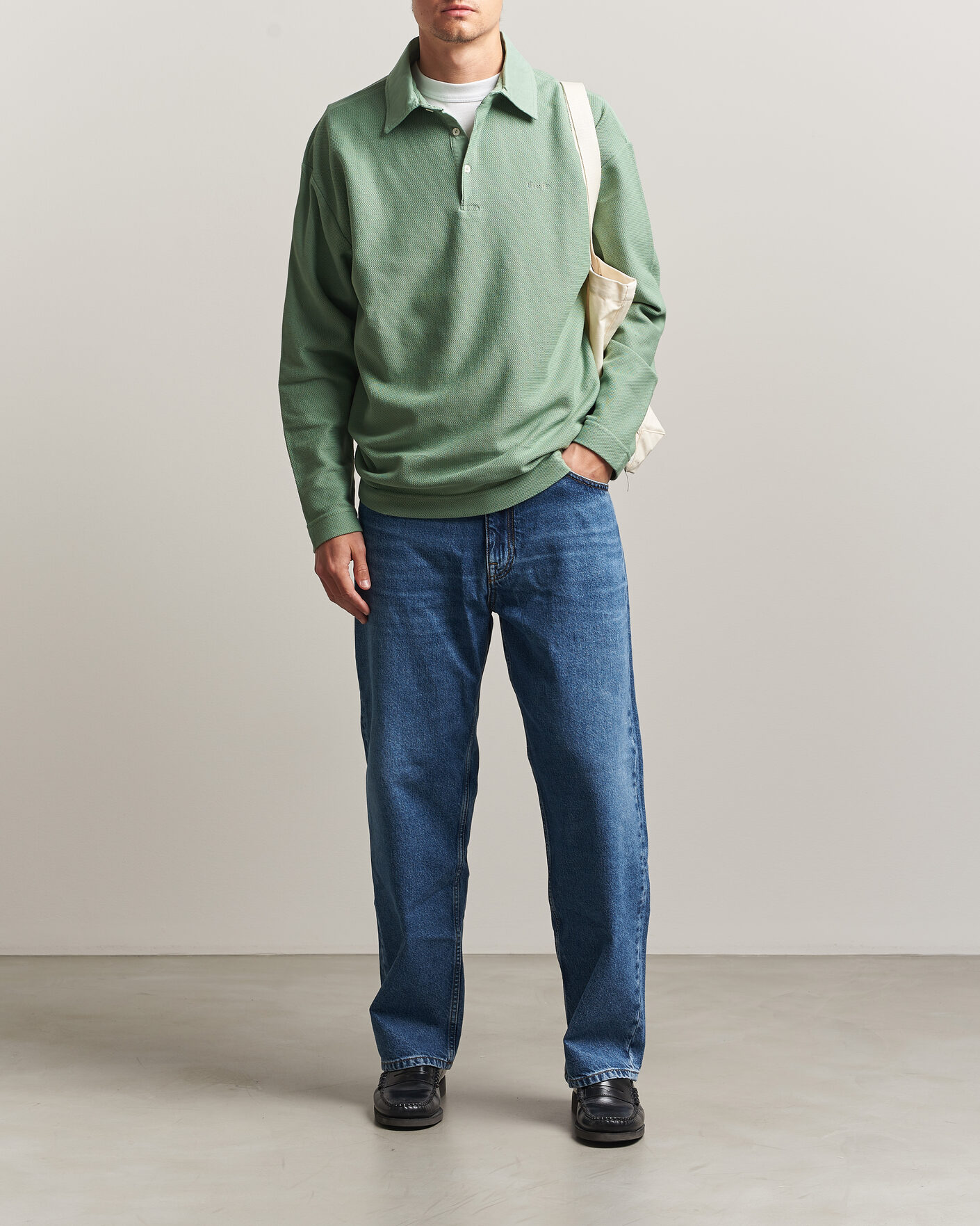 Mies | Pikeet | Forét | Herb Textured Knit Polo Green Oxide