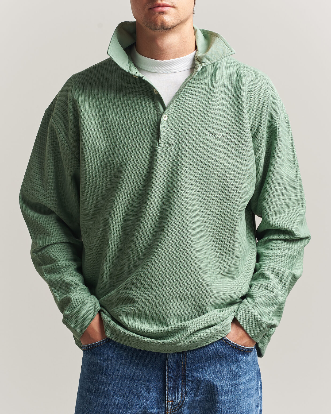 Mies | Puserot | Forét | Herb Textured Knit Polo Green Oxide