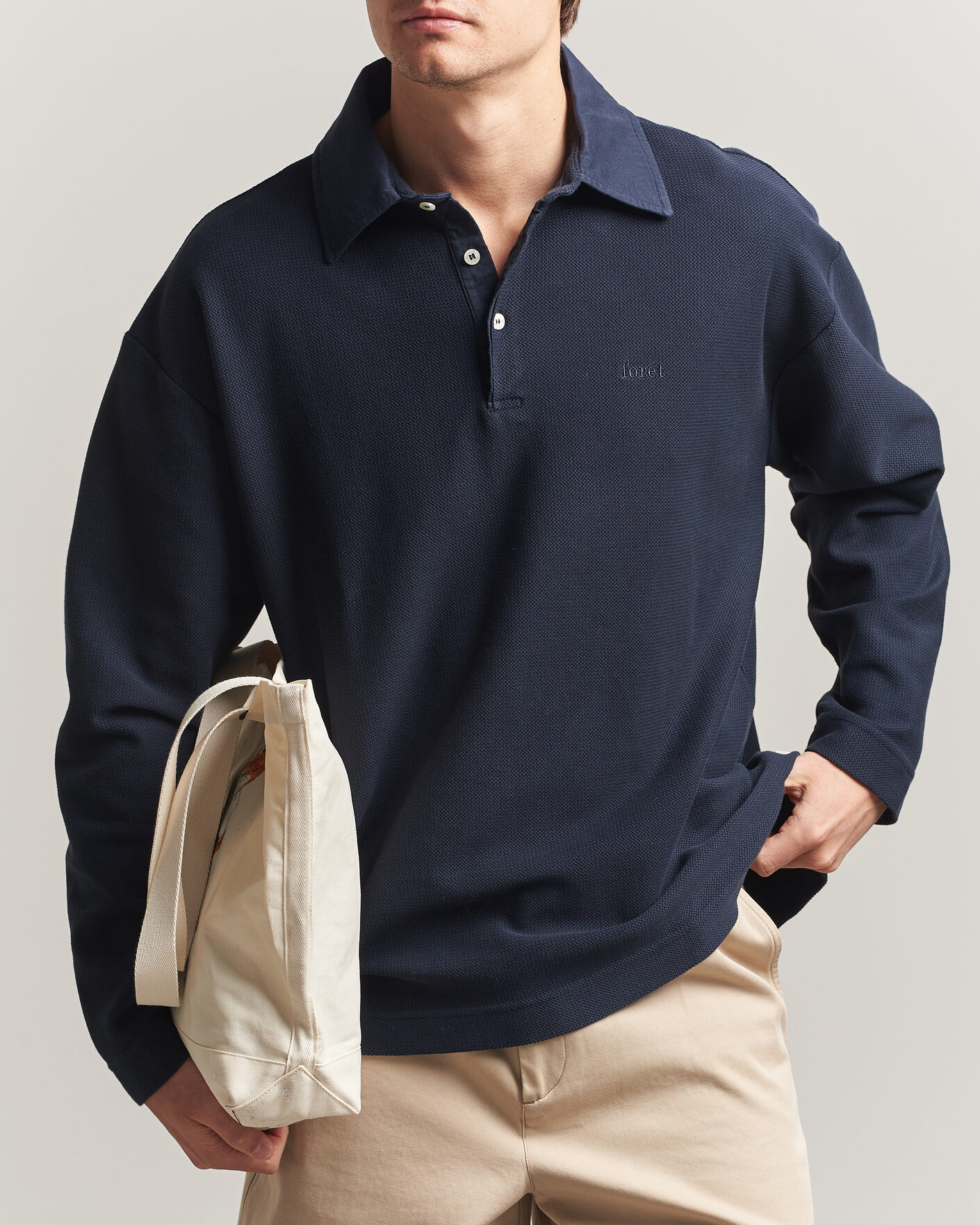 Mies | Puserot | Forét | Herb Textured Knit Polo Navy