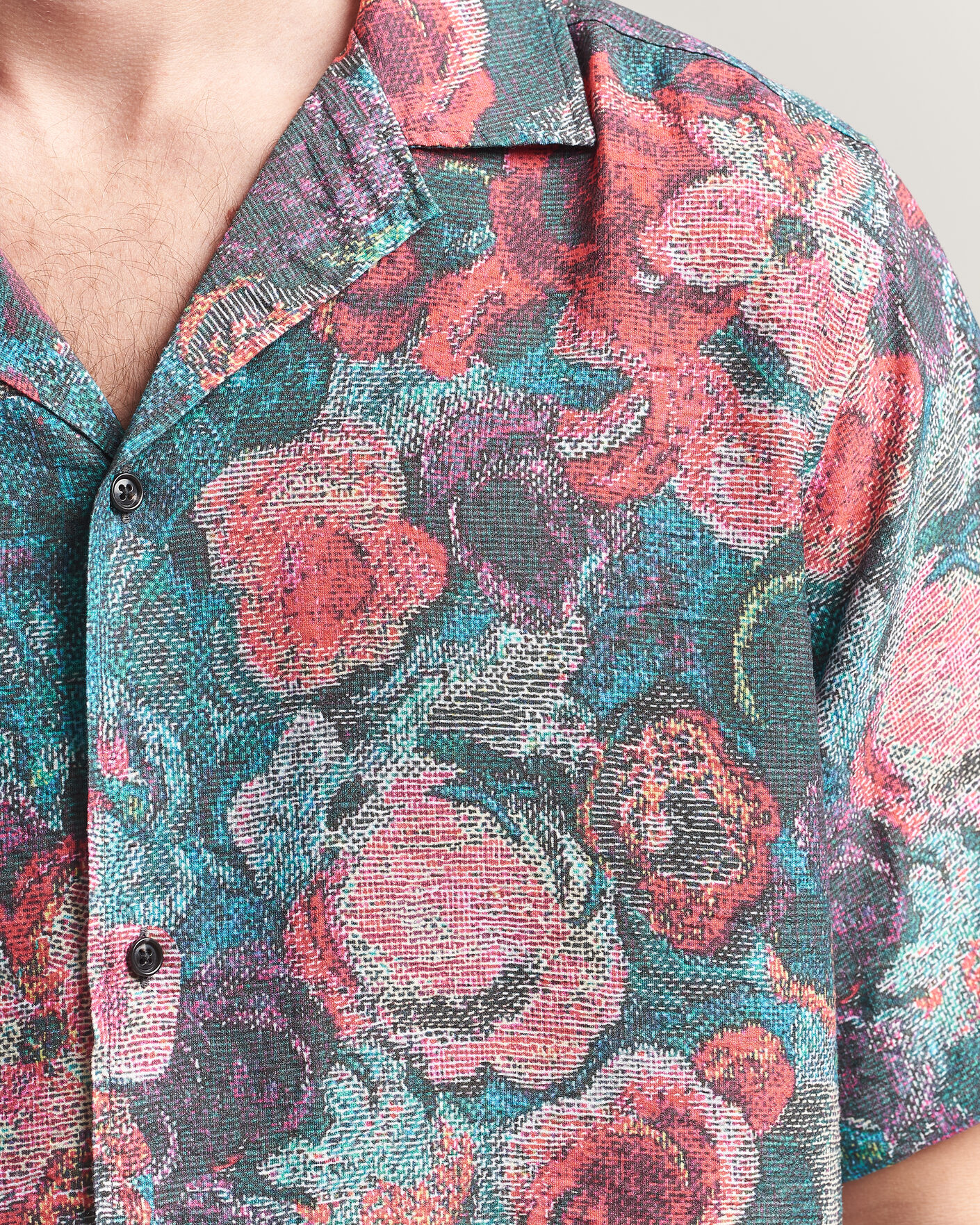 Mies | Kauluspaidat | LES DEUX | Bouquet AOP Short Sleeve Shirt Multi