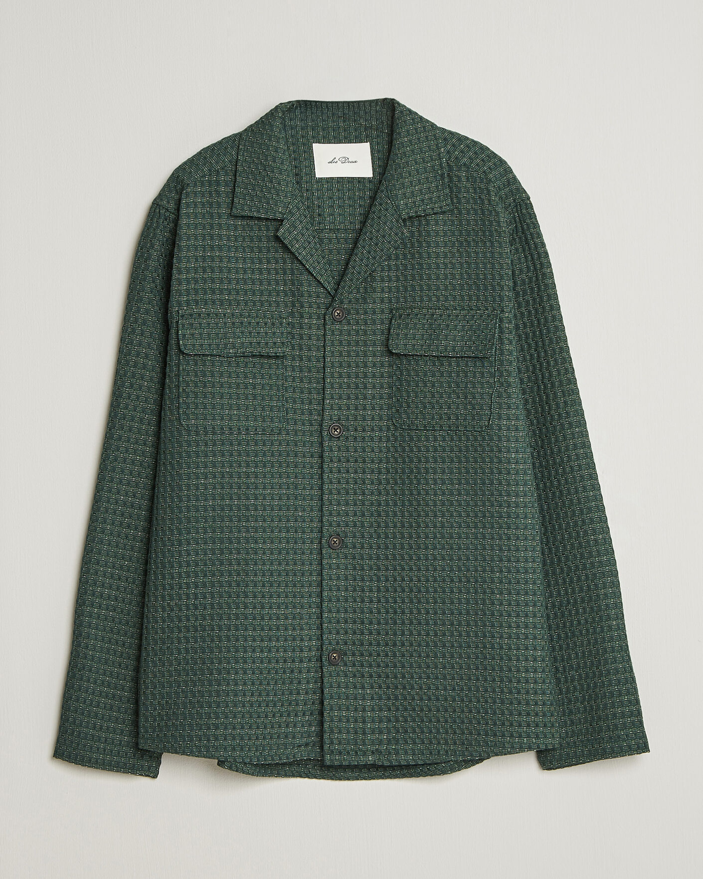 Mies | Kauluspaidat | LES DEUX | Check Seersucker Overshirt Pine Green