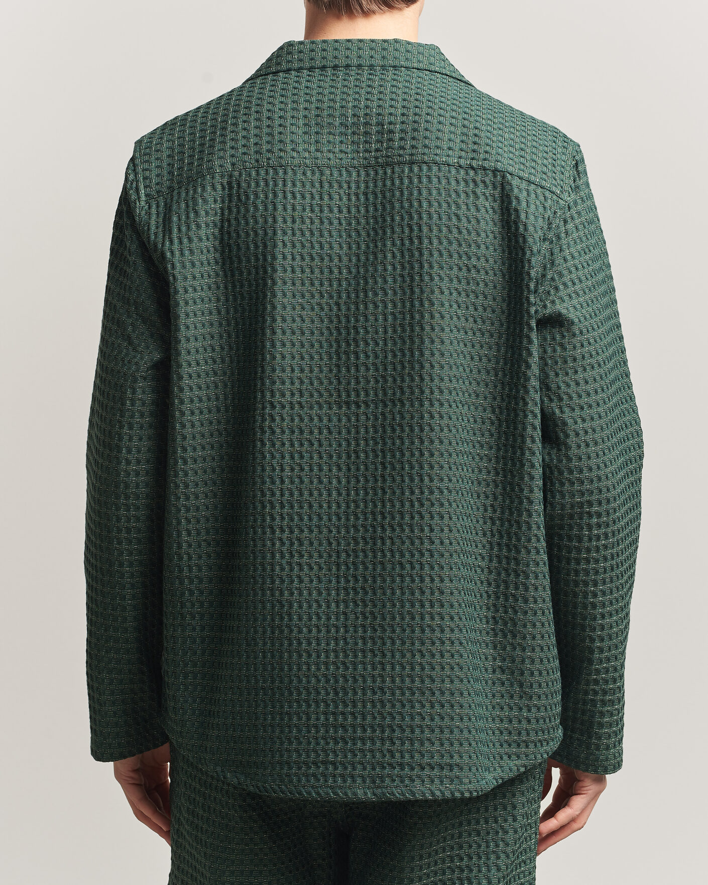 Mies | Kauluspaidat | LES DEUX | Check Seersucker Overshirt Pine Green