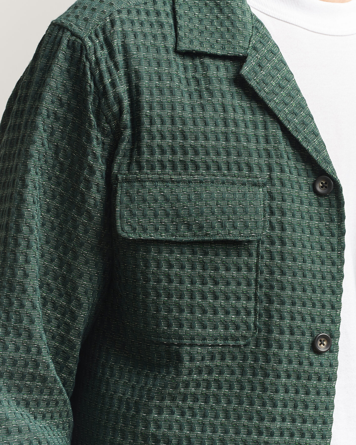 Mies | Kauluspaidat | LES DEUX | Check Seersucker Overshirt Pine Green
