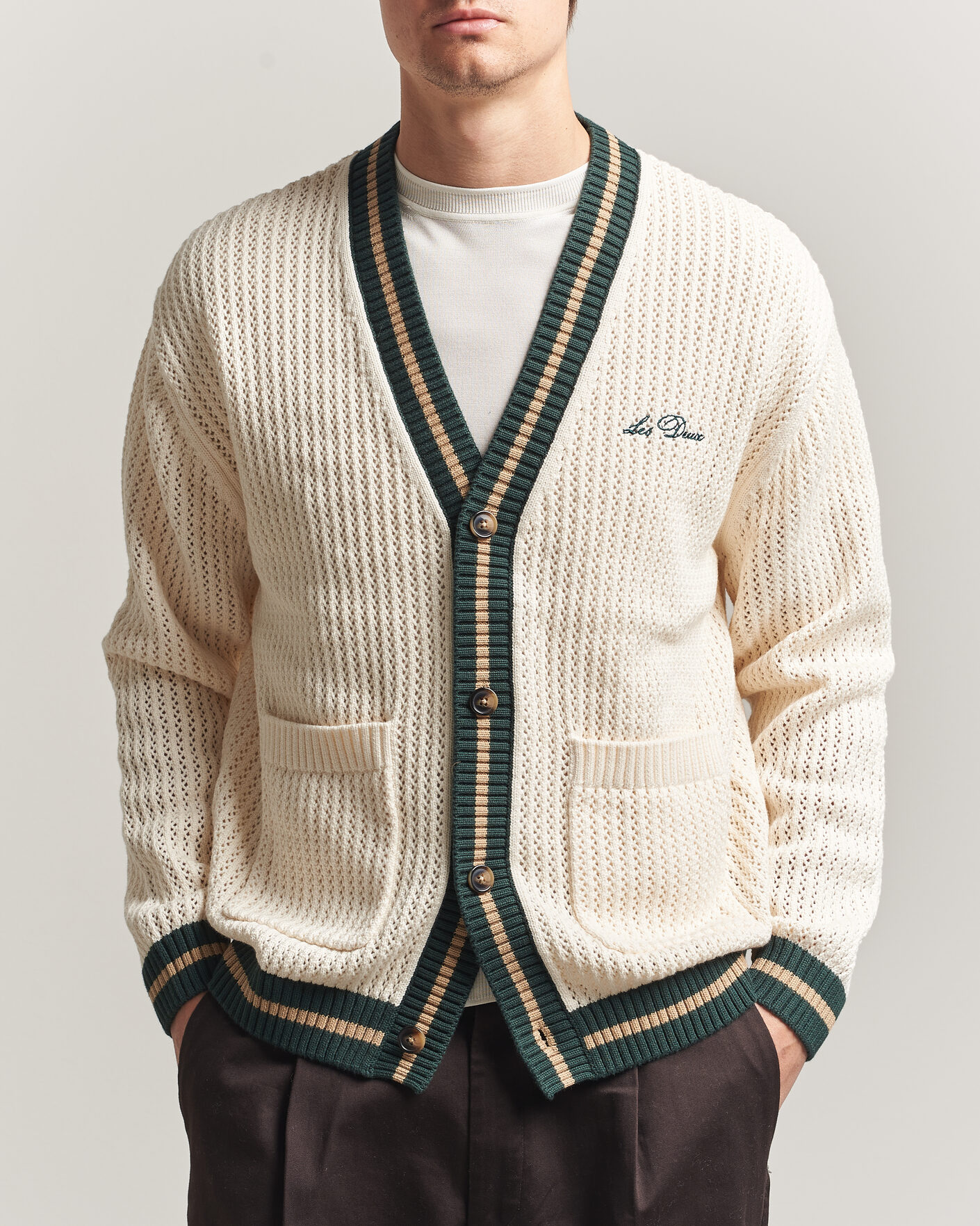 Mies | Puserot | LES DEUX | Lace Knitted Cardigan Eggnog White