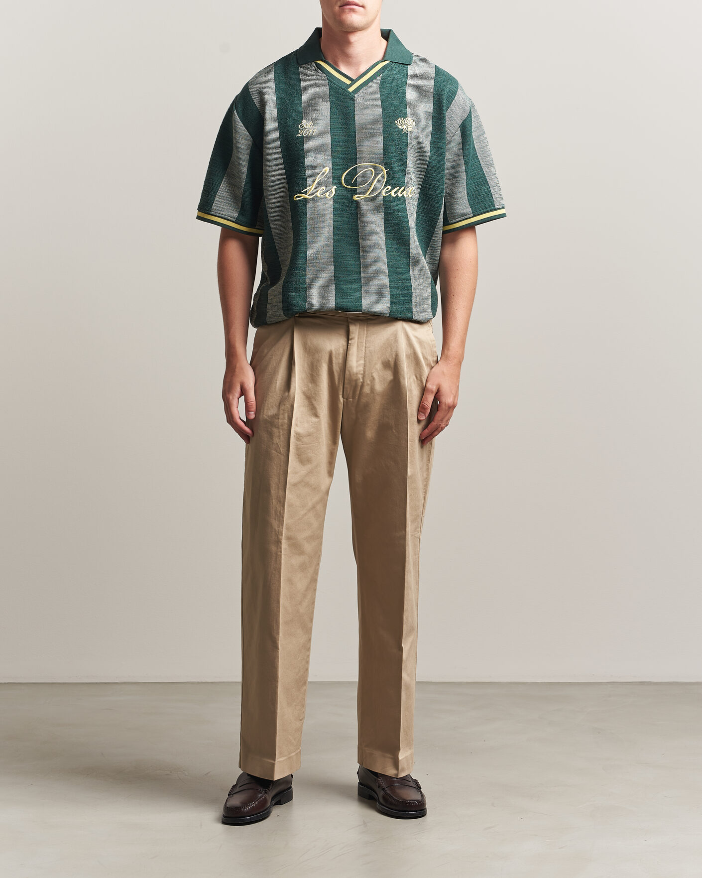 Mies | Pikeet | LES DEUX | Stripe Jacquard Football Jersey Pine Green