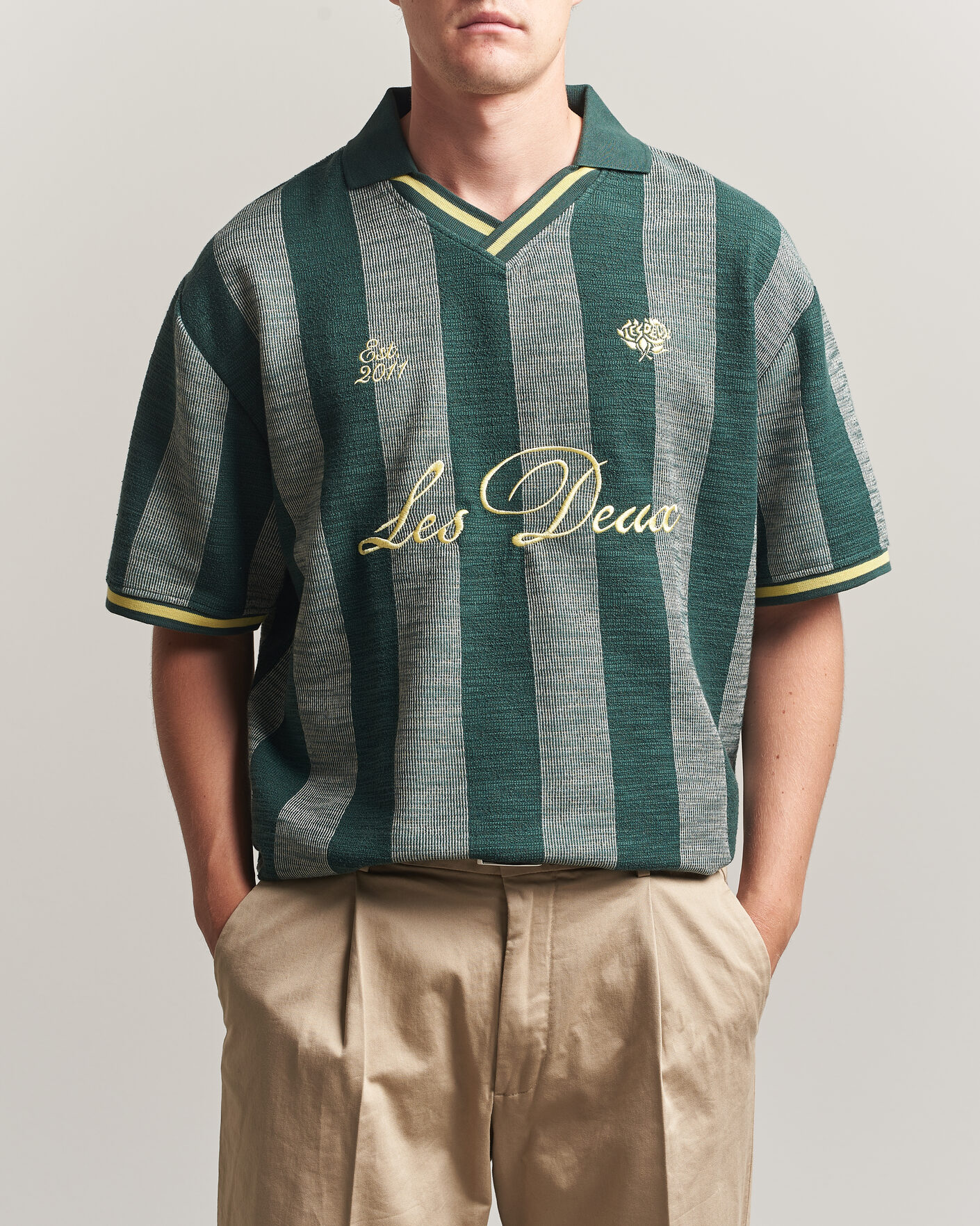 Mies | Pikeet | LES DEUX | Stripe Jacquard Football Jersey Pine Green