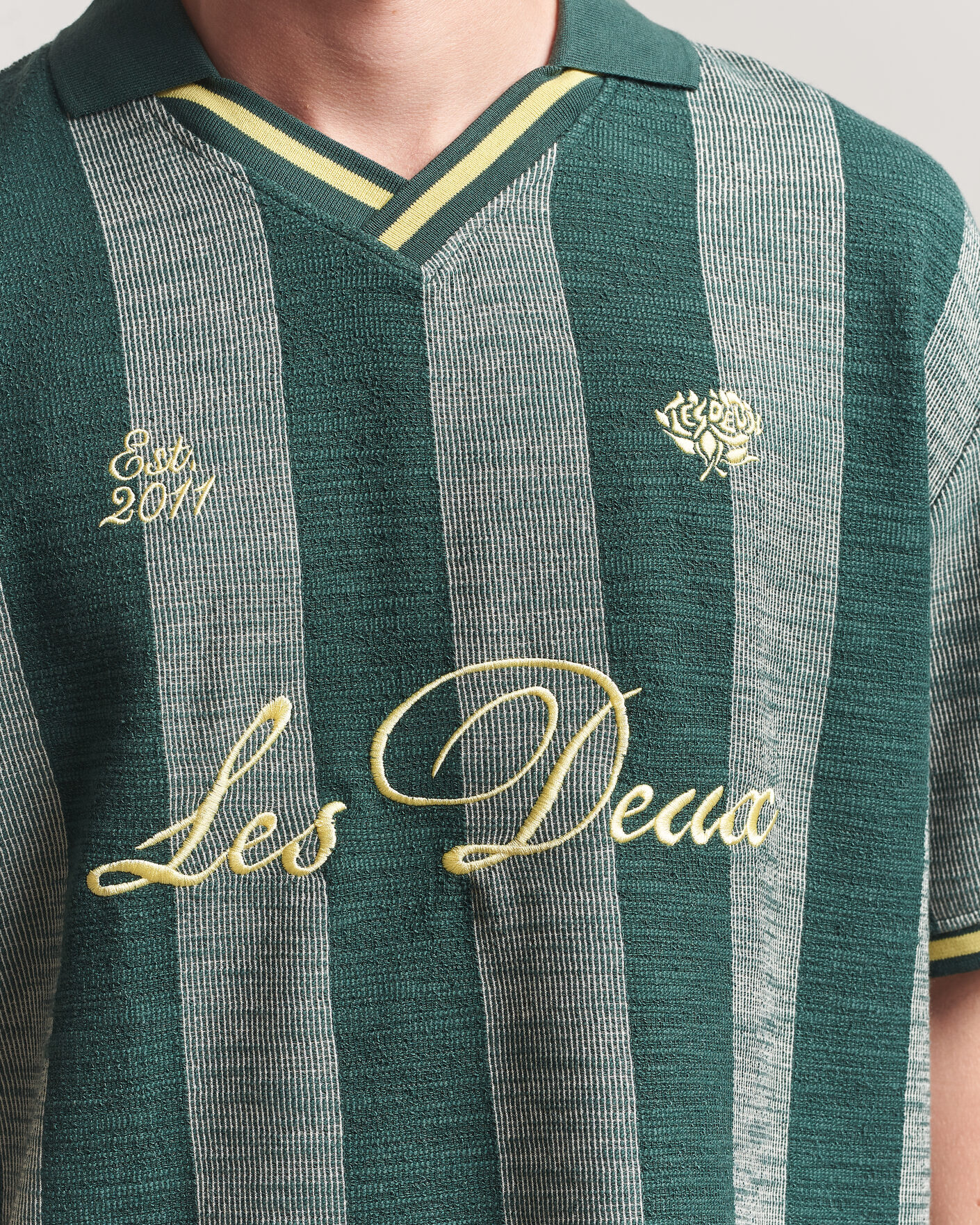 Mies | Pikeet | LES DEUX | Stripe Jacquard Football Jersey Pine Green