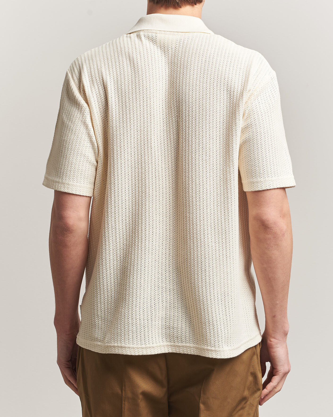 Mies | Kauluspaidat | LES DEUX | Pointelle Short Sleeve Knitted Shirt Eggnog White