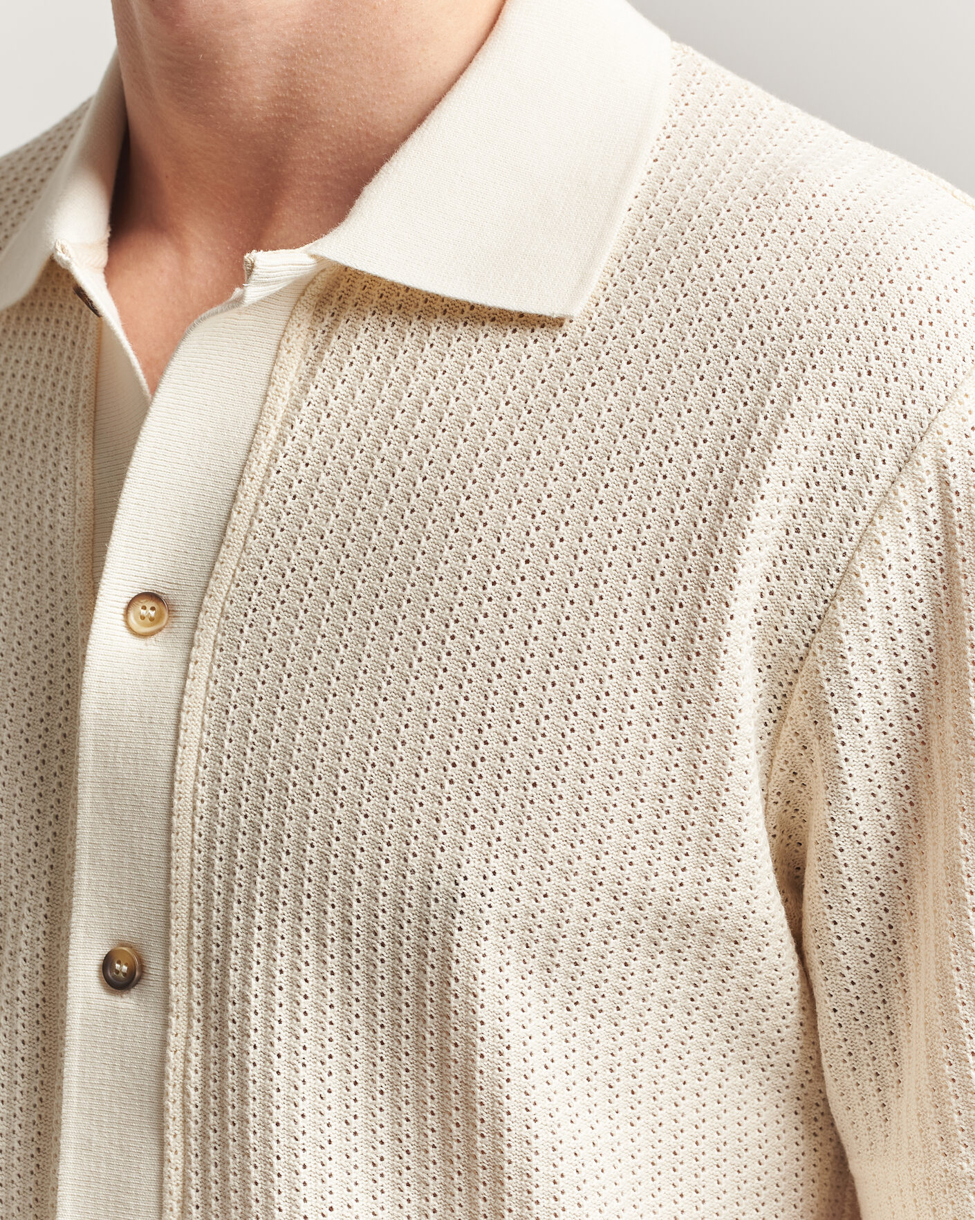 Mies | Kauluspaidat | LES DEUX | Pointelle Short Sleeve Knitted Shirt Eggnog White