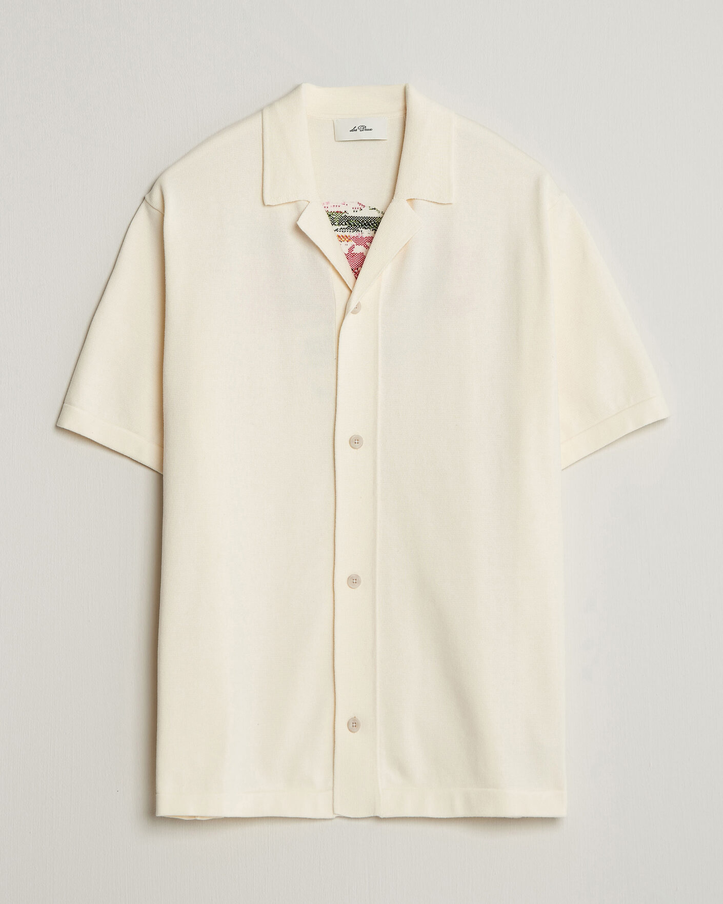 Mies | Kauluspaidat | LES DEUX | Bouquet Knitted Short Sleeve Shirt Eggnog White