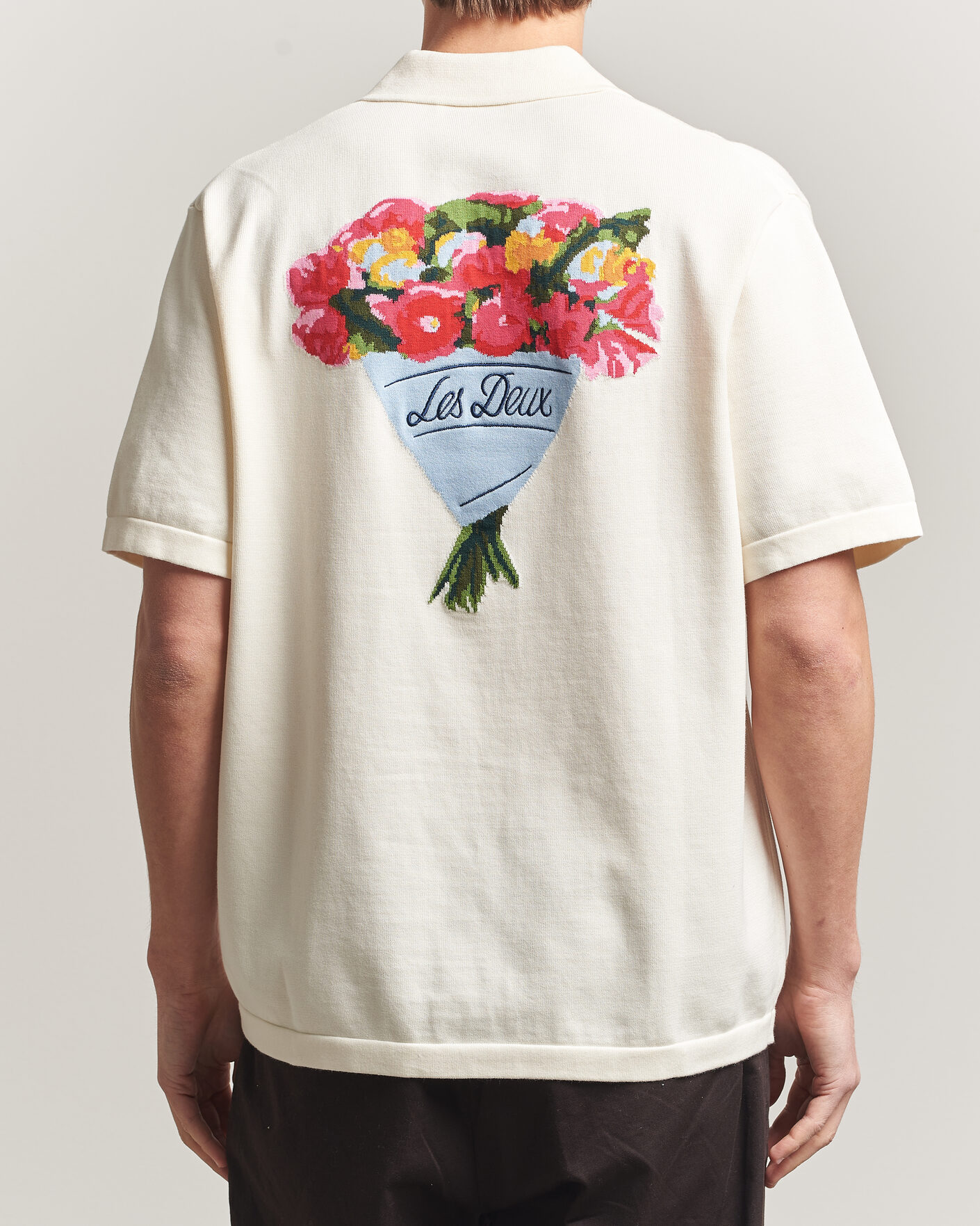 Mies | Kauluspaidat | LES DEUX | Bouquet Knitted Short Sleeve Shirt Eggnog White