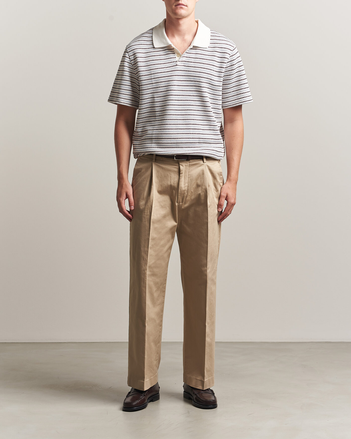 Mies | Pikeet | LES DEUX | Knitted Stripe Polo Eggnog White