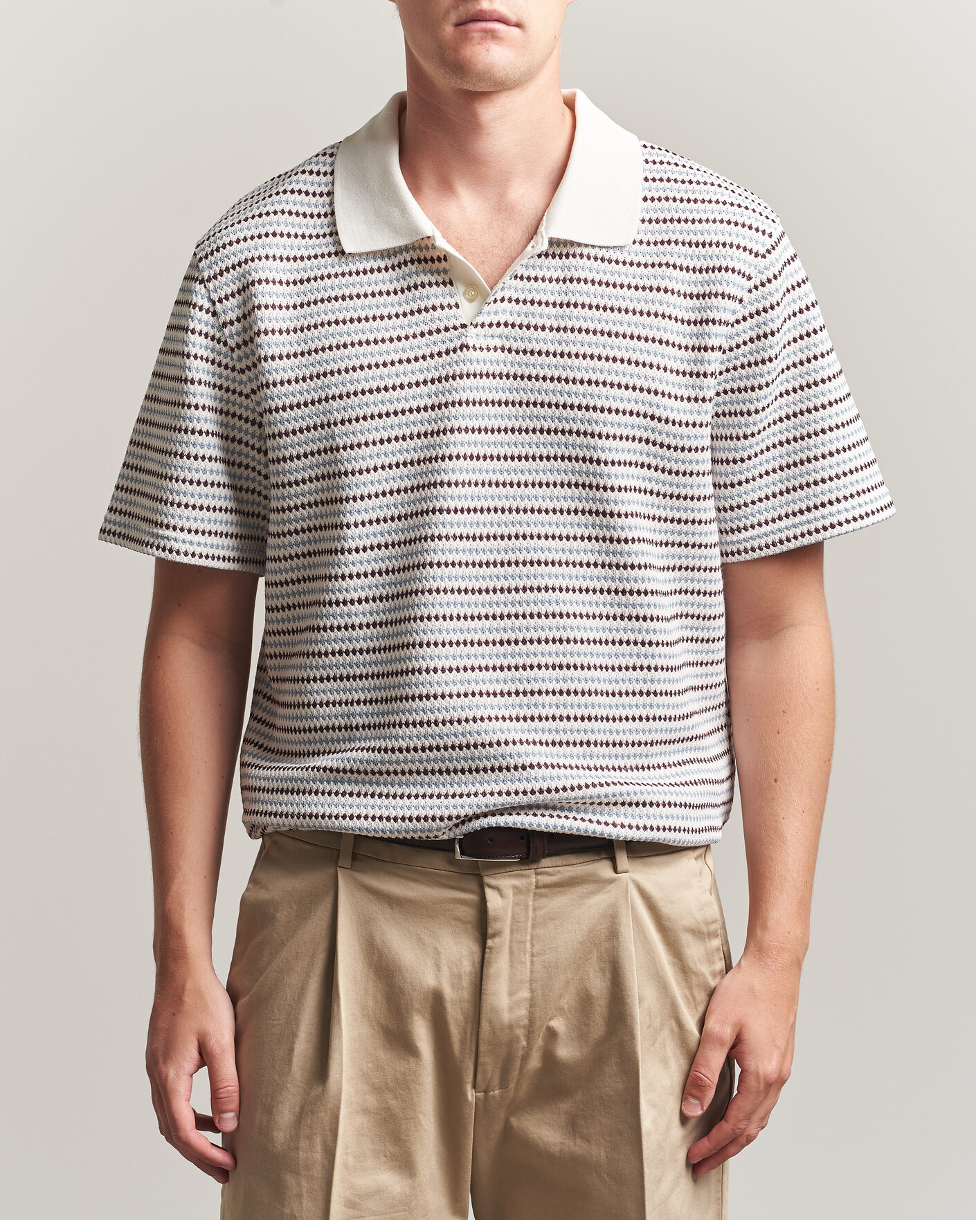 Mies | Pikeet | LES DEUX | Knitted Stripe Polo Eggnog White