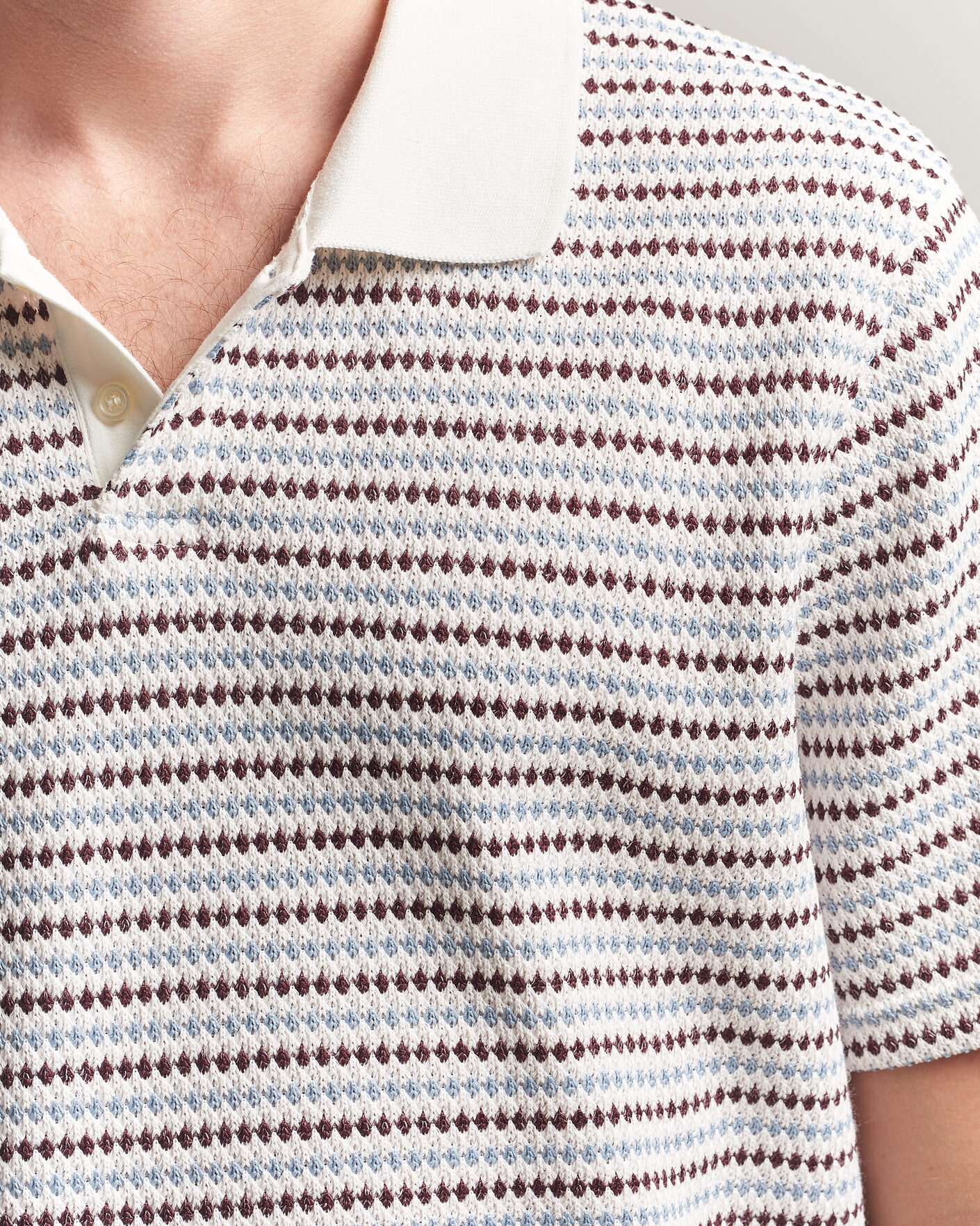 Mies | Pikeet | LES DEUX | Knitted Stripe Polo Eggnog White