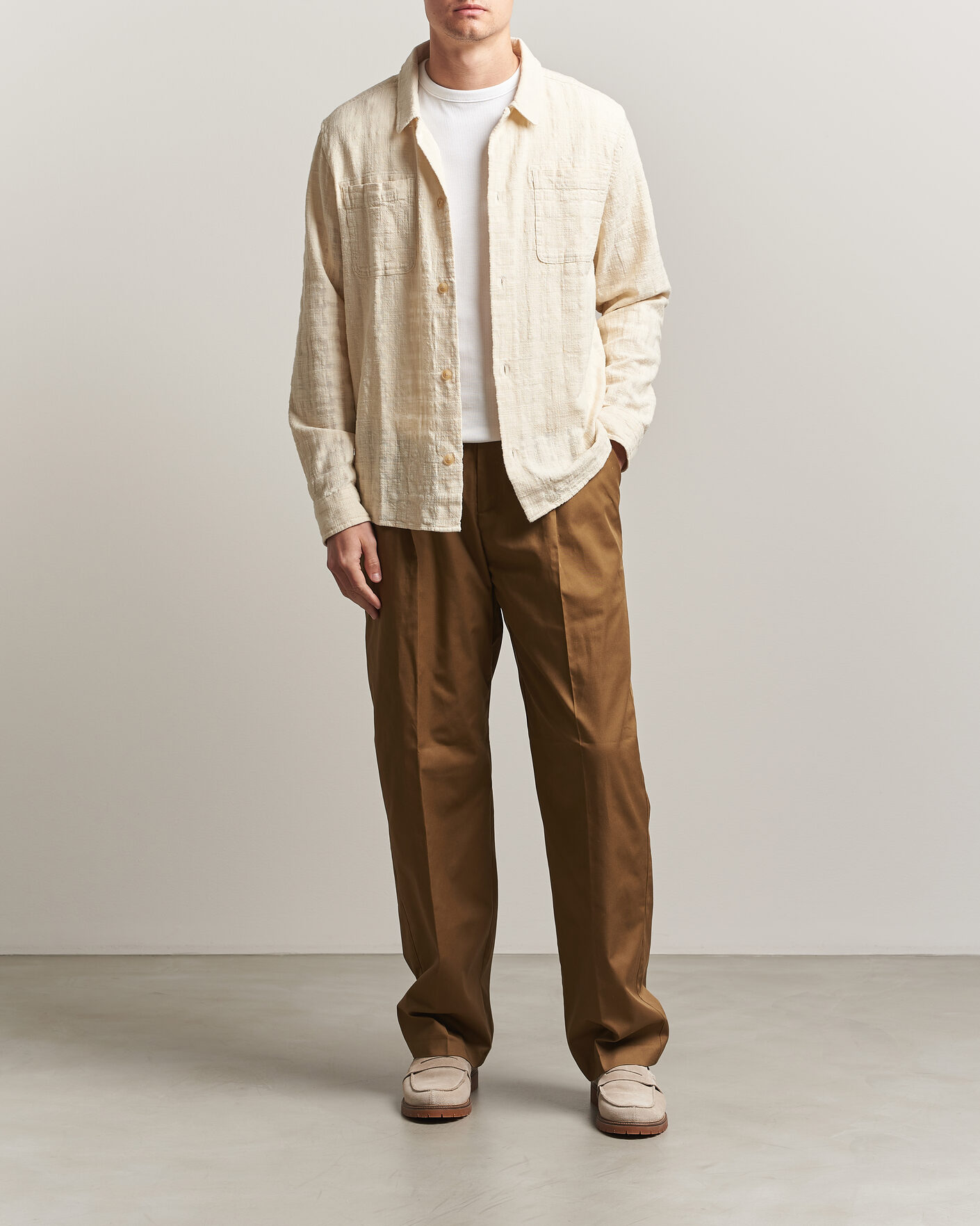 Mies | Kauluspaidat | LES DEUX | Textured Slub Overshirt Ivory