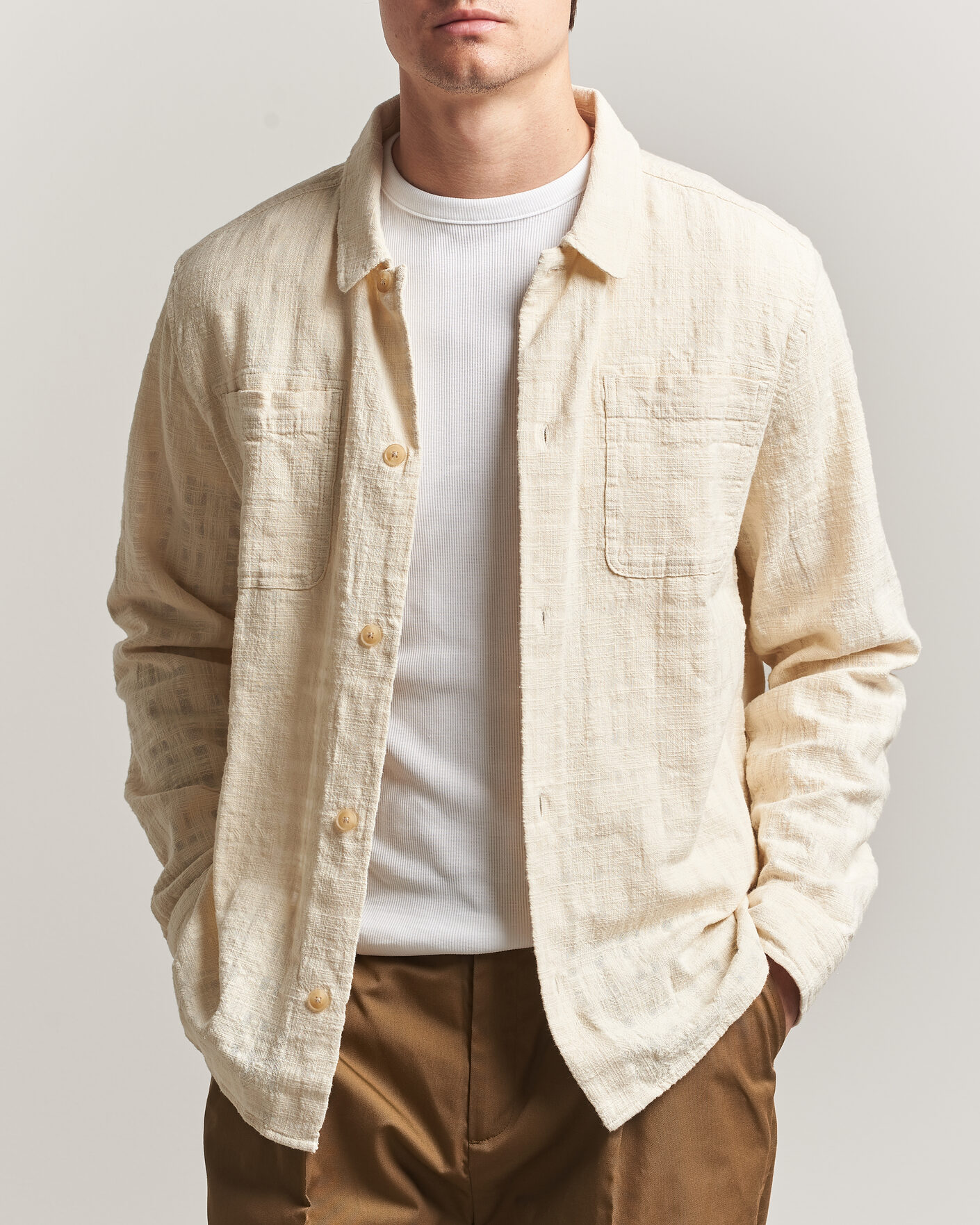 Mies | Kauluspaidat | LES DEUX | Textured Slub Overshirt Ivory