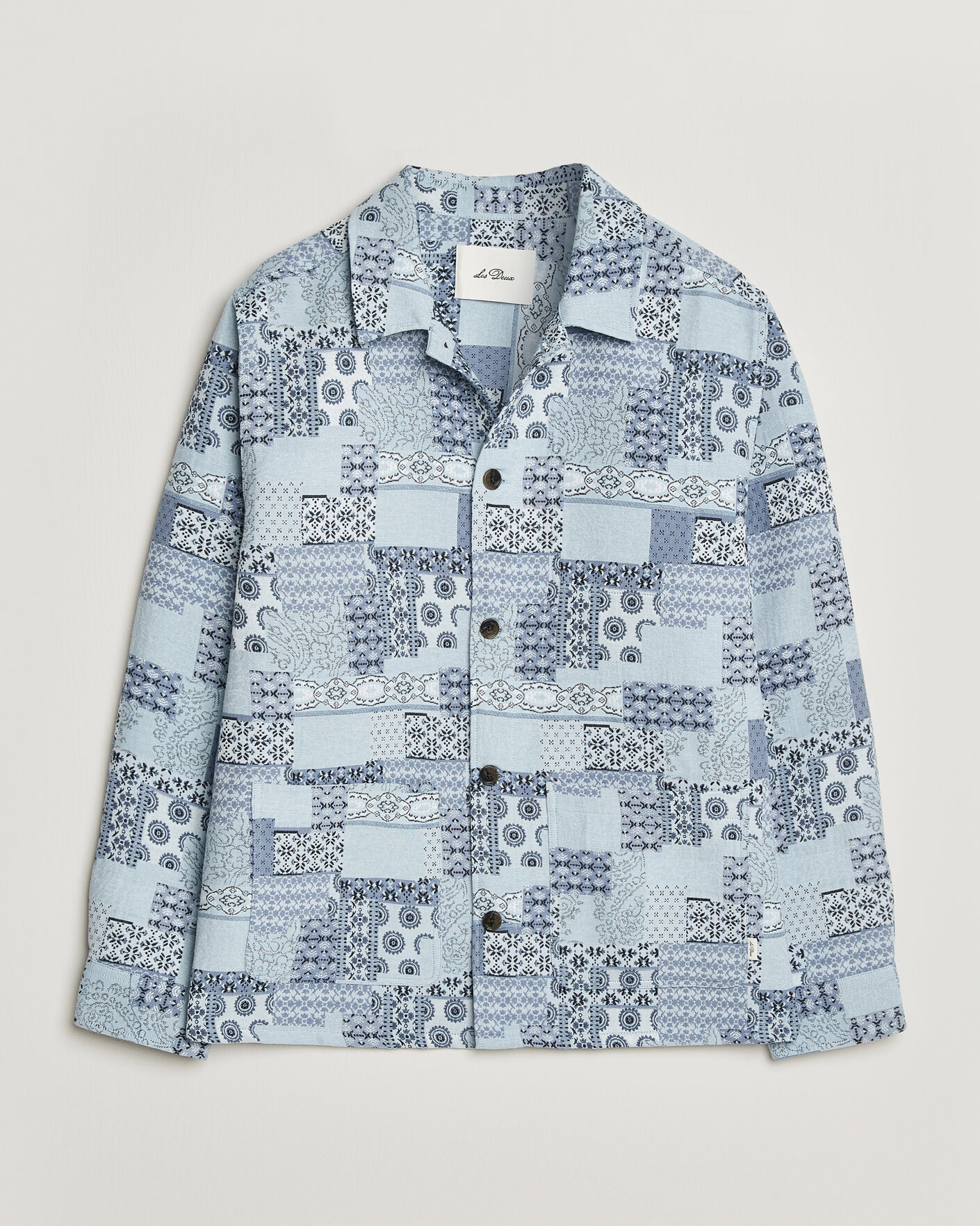 Mies | Kauluspaidat | LES DEUX | Patchwork Jacquard Overshirt Skyway Blue