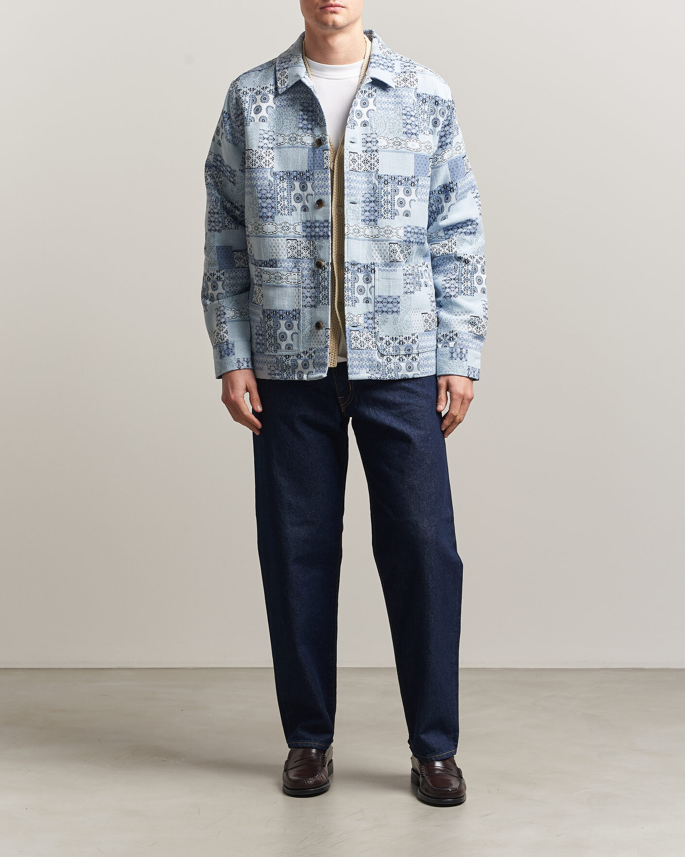 Mies | Kauluspaidat | LES DEUX | Patchwork Jacquard Overshirt Skyway Blue