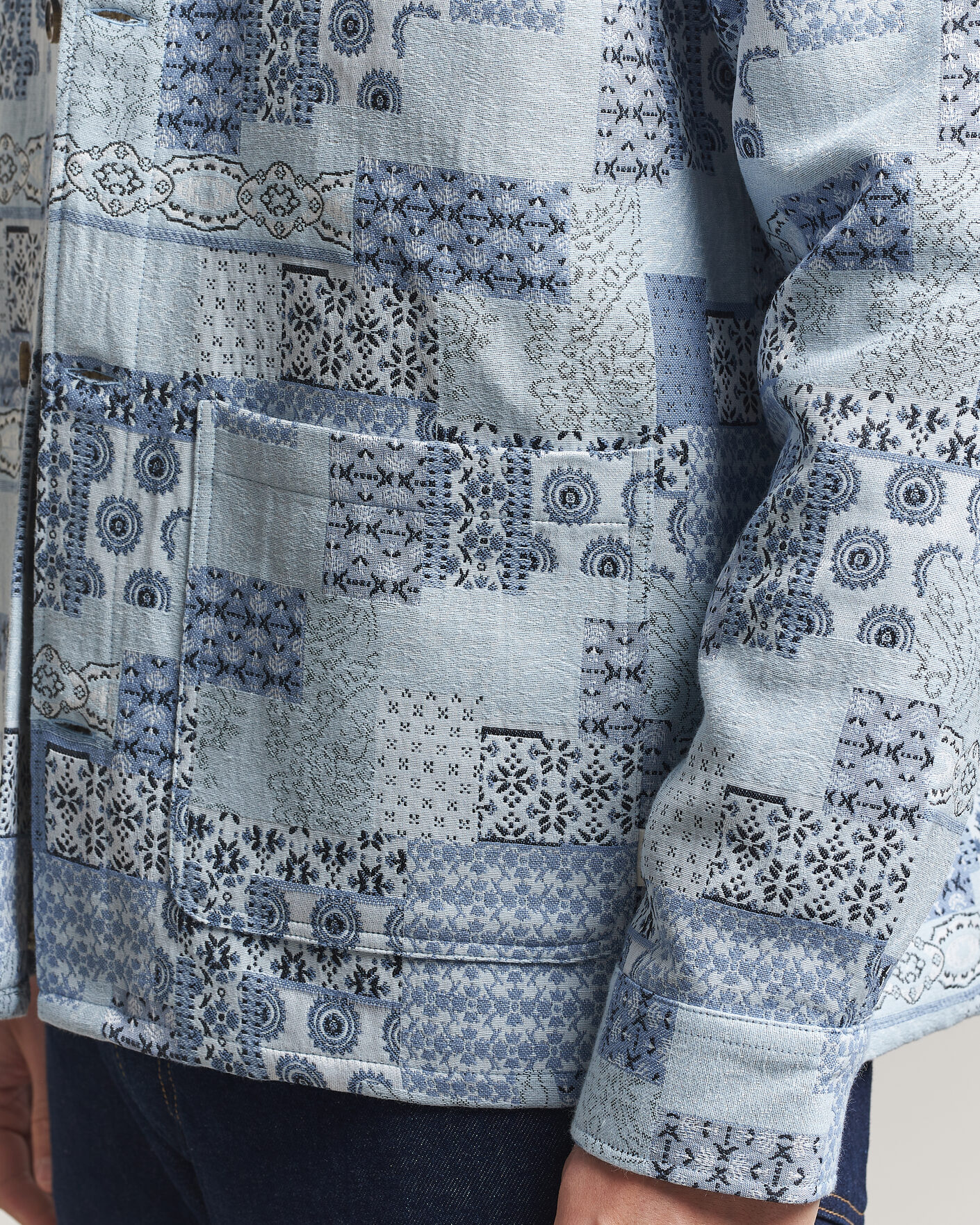 Mies | Kauluspaidat | LES DEUX | Patchwork Jacquard Overshirt Skyway Blue
