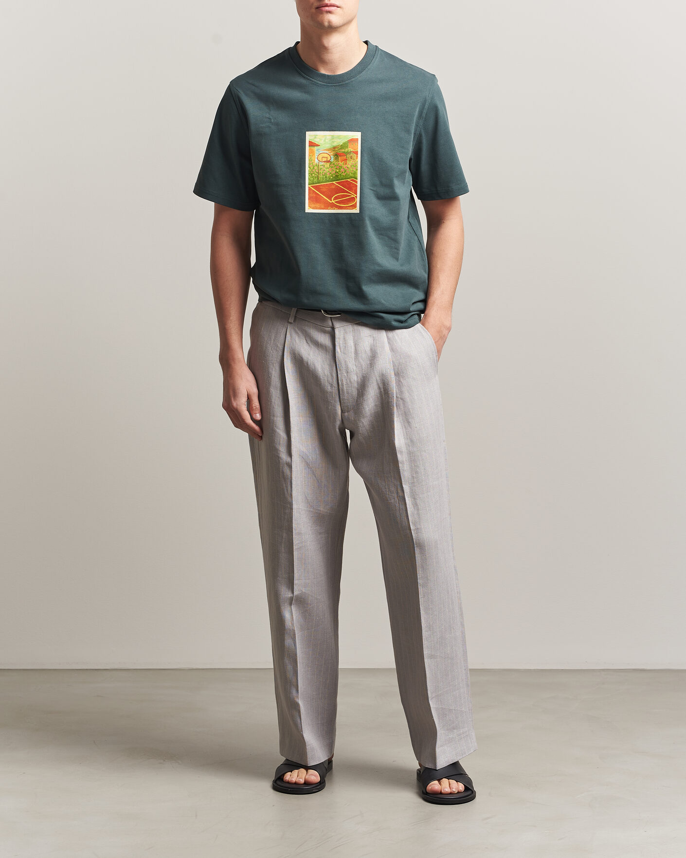 Mies | T-paidat | LES DEUX | Court Printed T-Shirt Pine Green