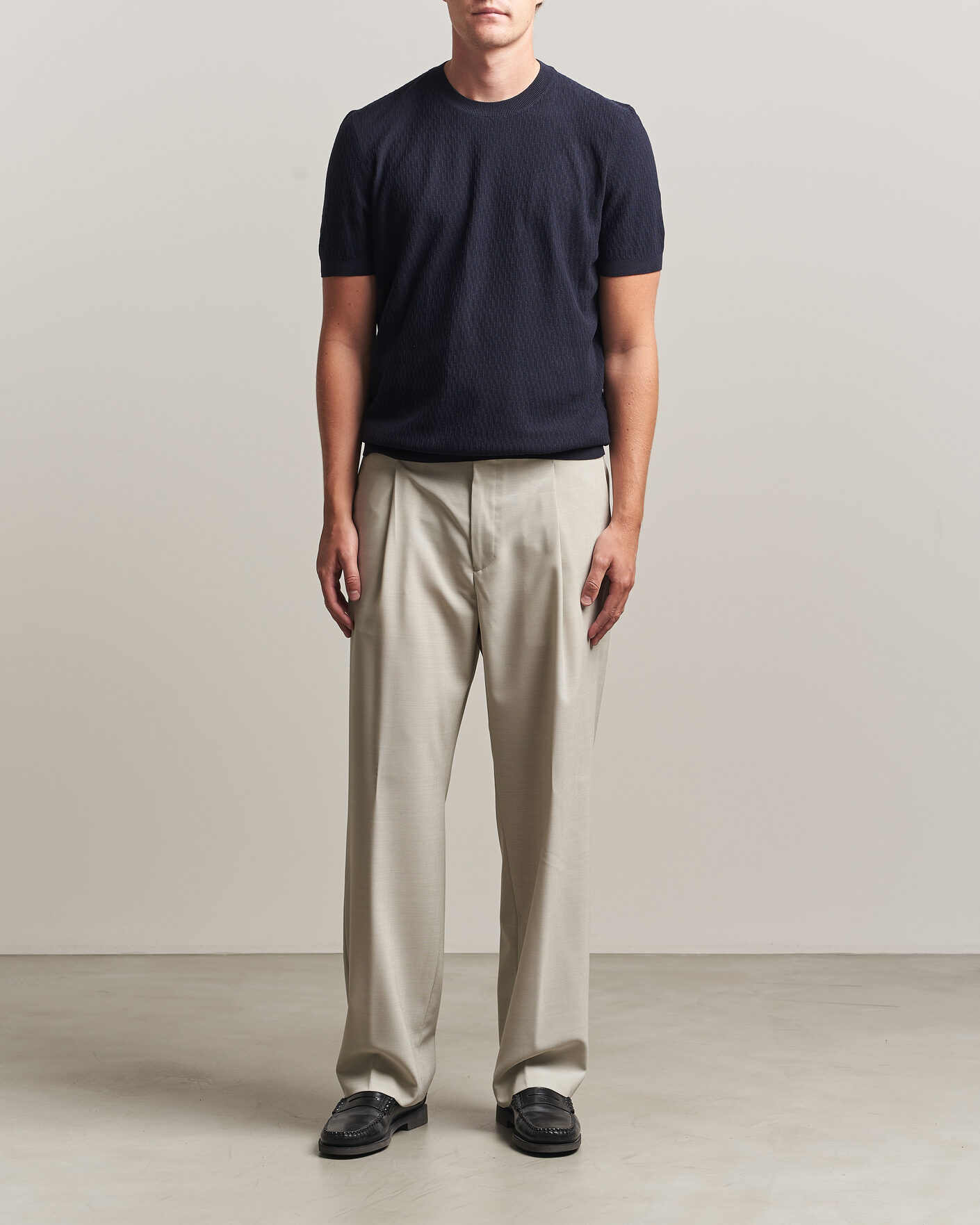Mies | Housut | BOSS BLACK | Pat Pleated Wool Trousers Light Beige
