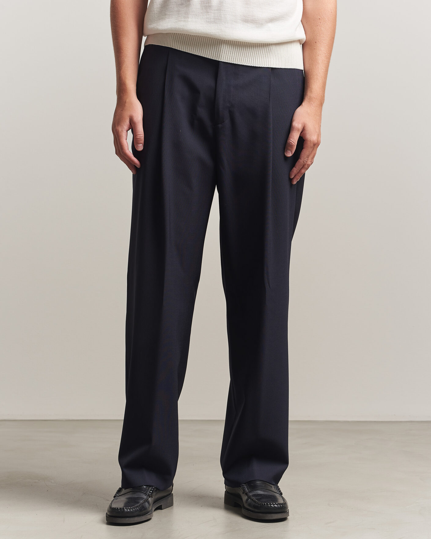 Mies | Housut | BOSS BLACK | Pat Pleated Wool Trousers Dark Blue