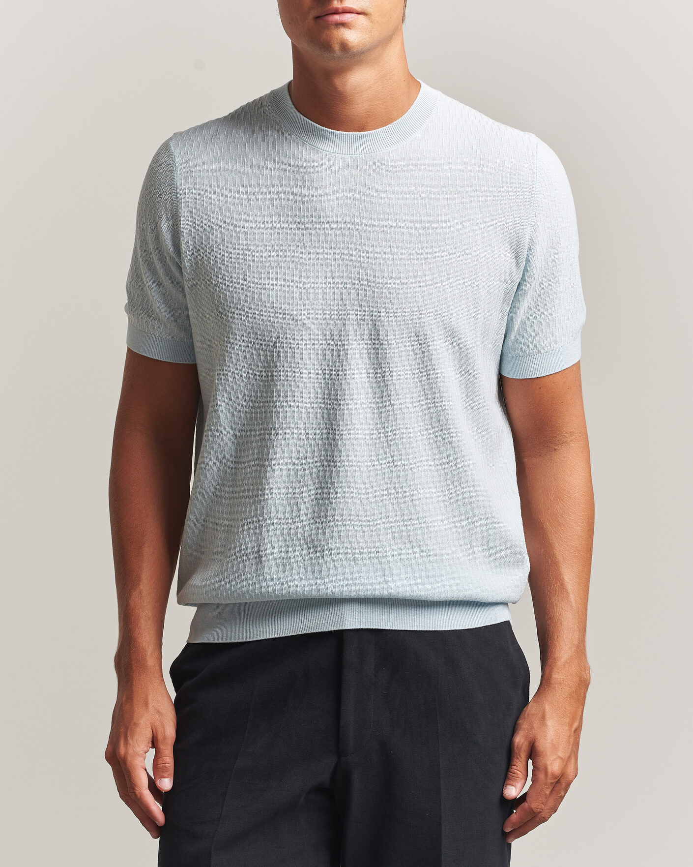 Mies | T-paidat | BOSS BLACK | Laruso Structured Knitted T-Shirt Open Blue