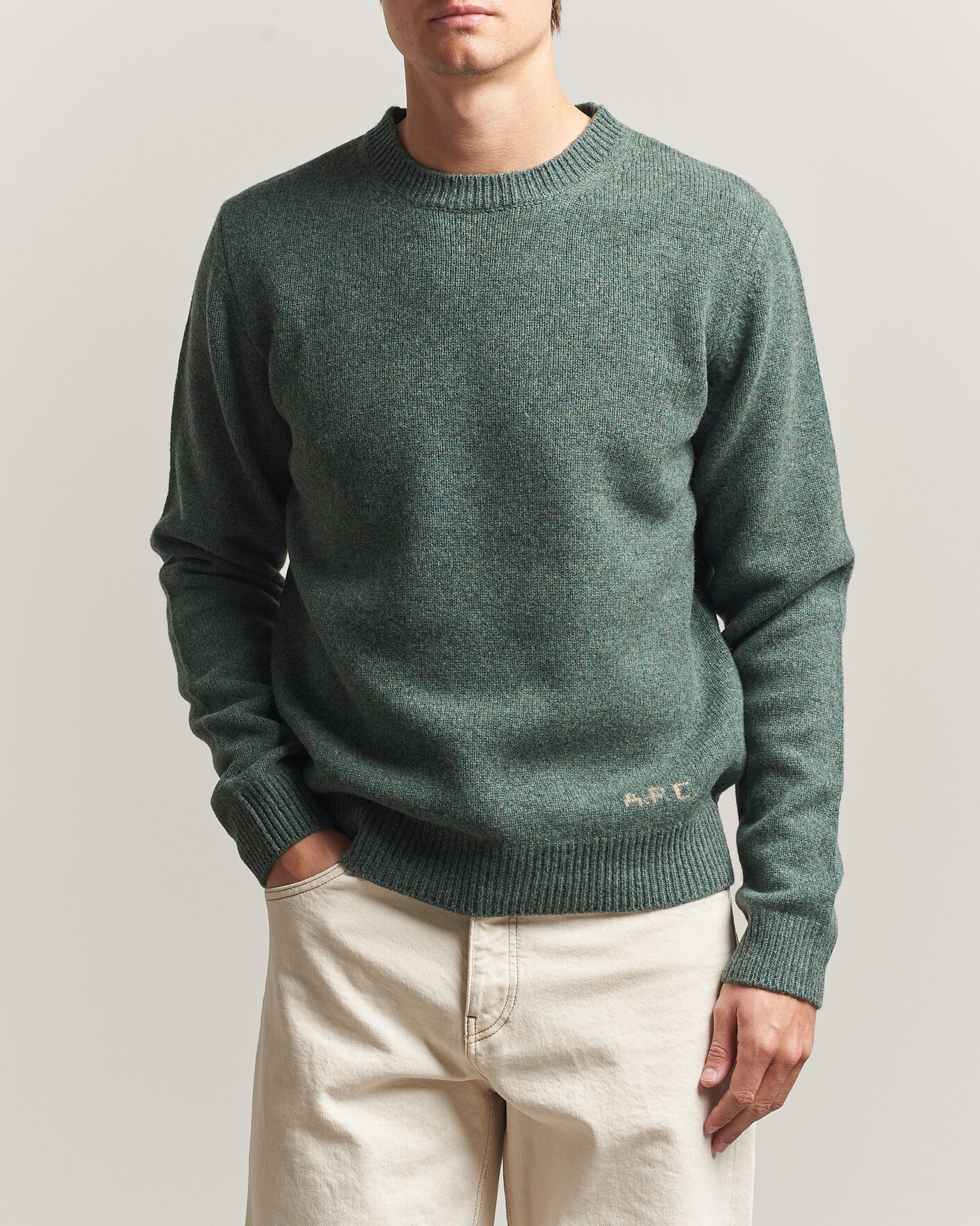 Mies | Puserot | A.P.C. | Edmond Wool Knitted Sweater Green Melange