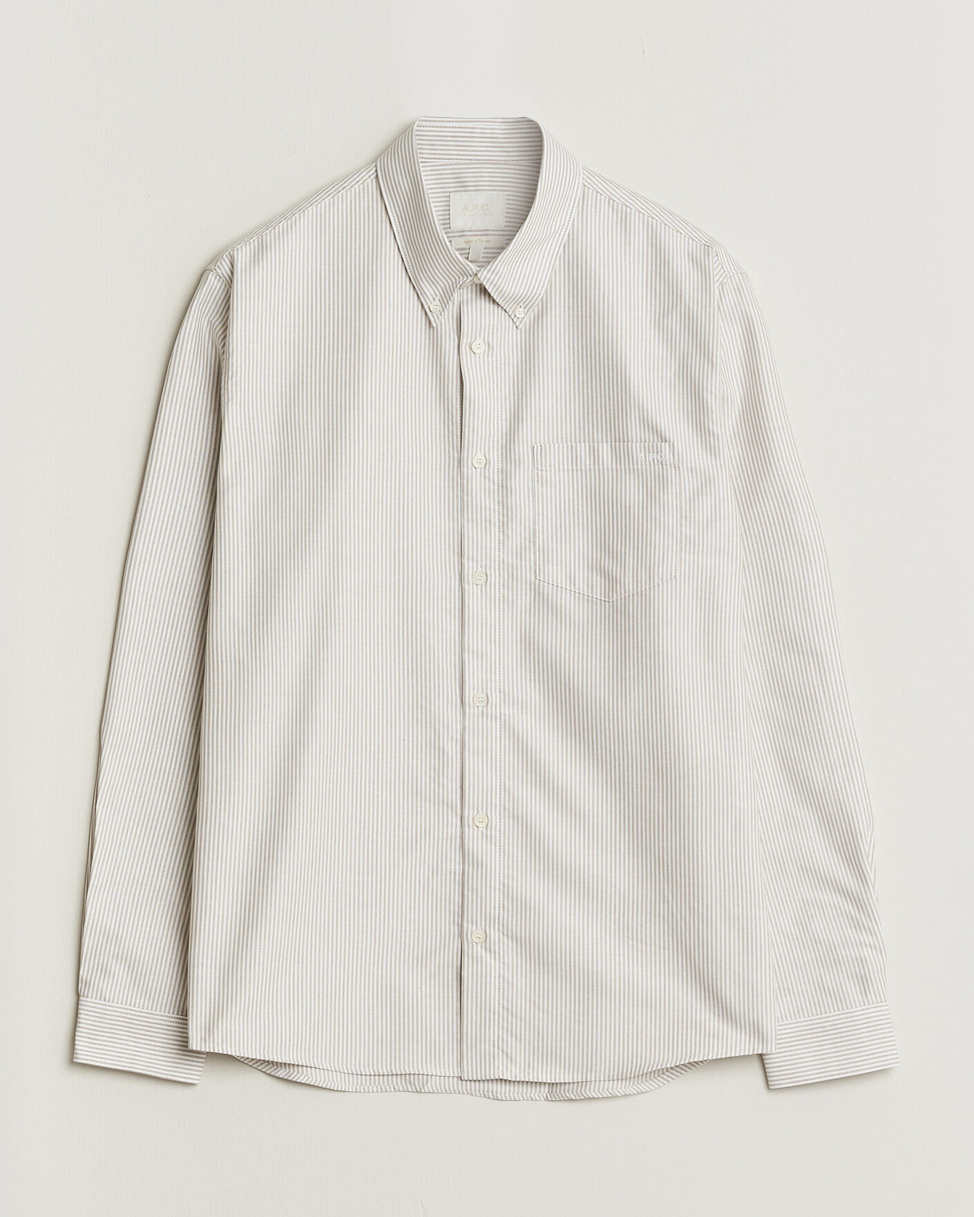 Mies | Kauluspaidat | A.P.C. | Greg Striped Oxford Shirt Beige/White