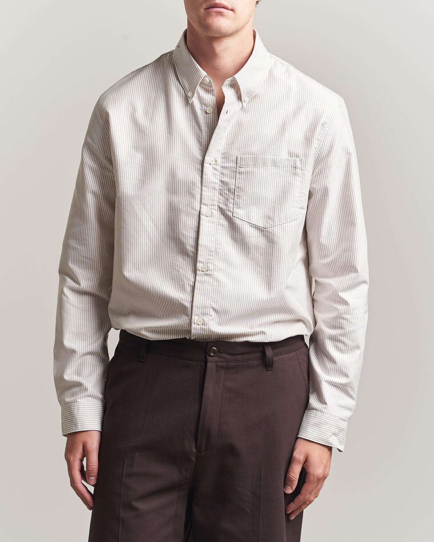 Mies | Kauluspaidat | A.P.C. | Greg Striped Oxford Shirt Beige/White