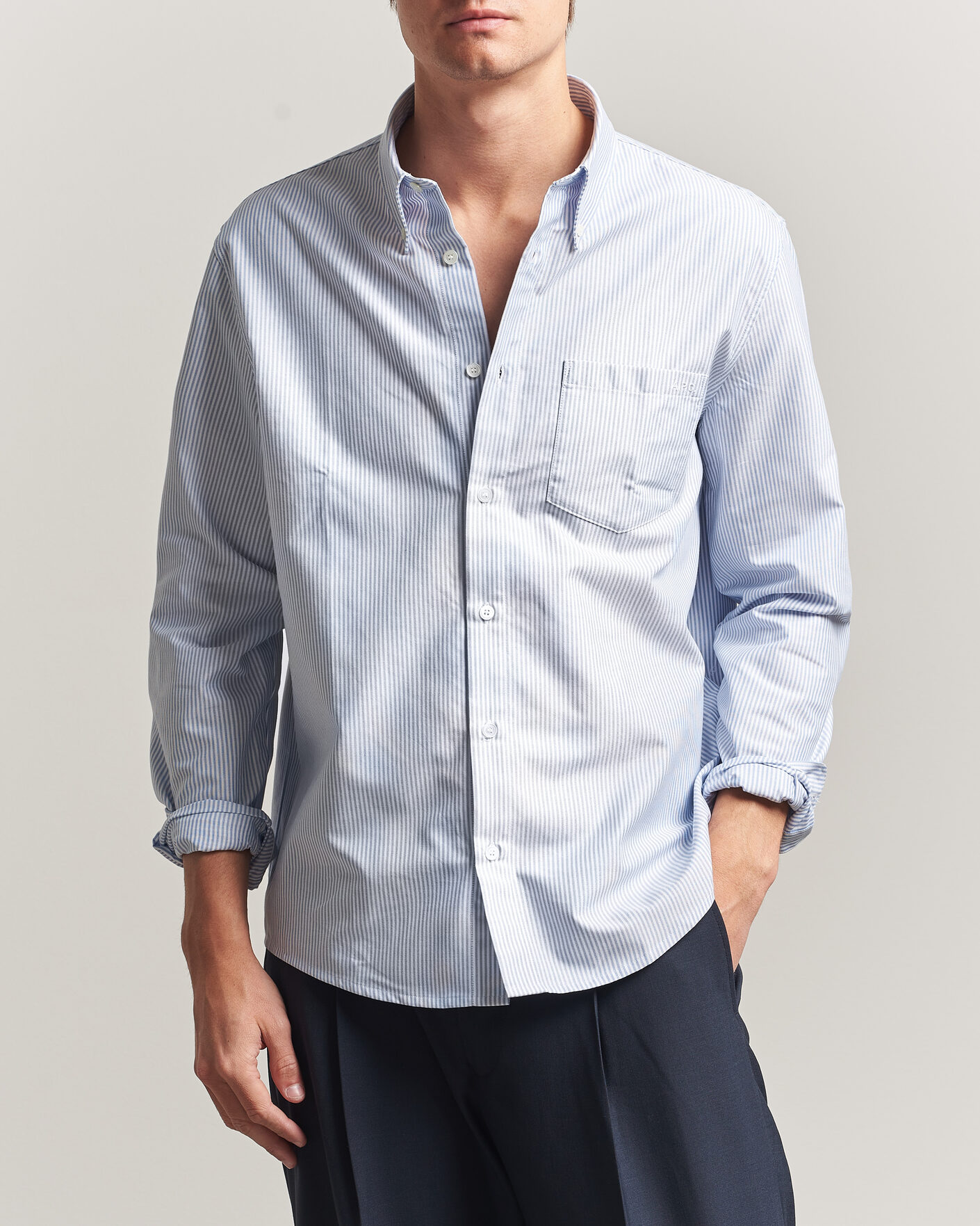 Mies | Kauluspaidat | A.P.C. | Greg Striped Oxford Shirt Blue/White