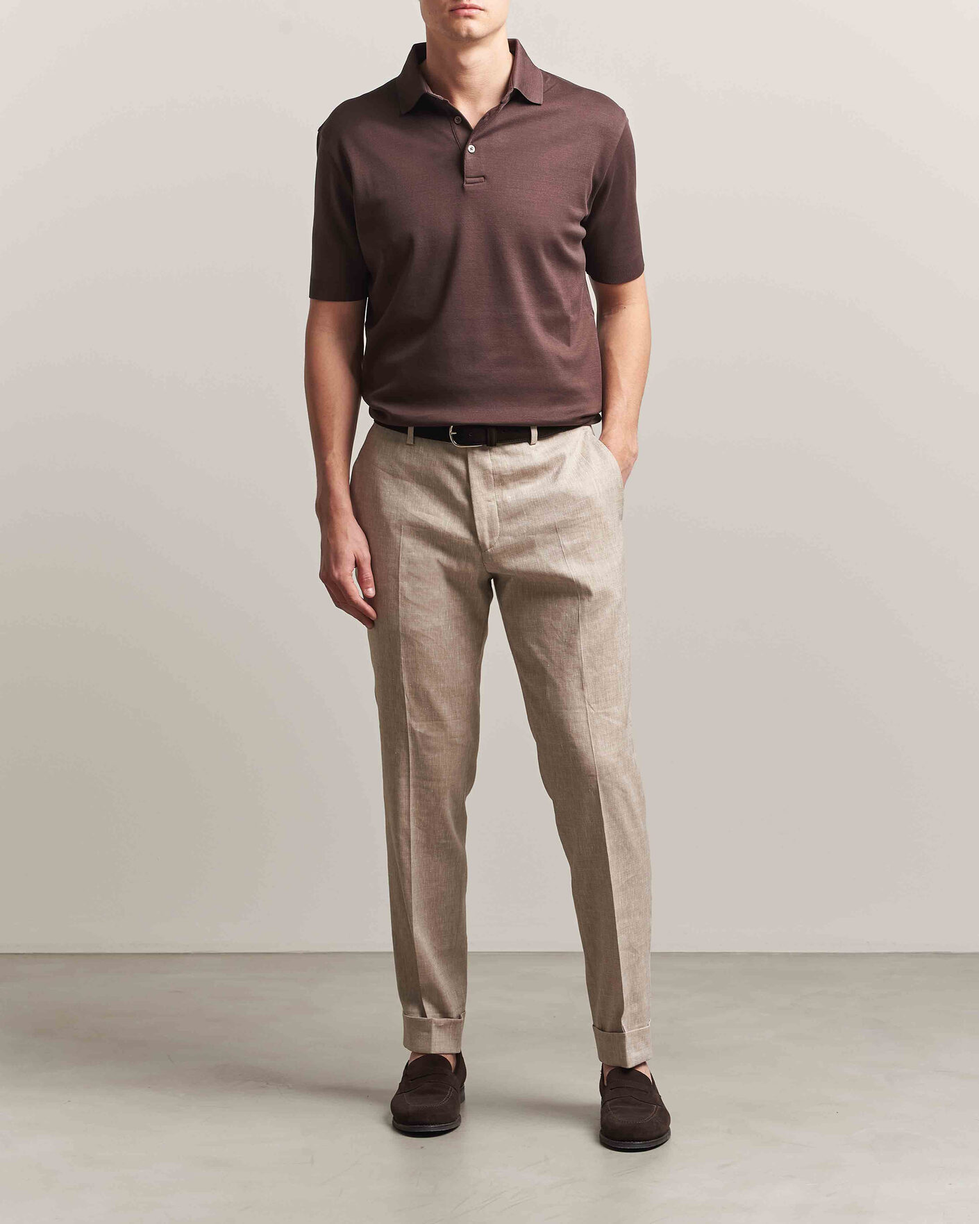 Mies | Pikeet | Herno | Micro Piquet Polo Brown