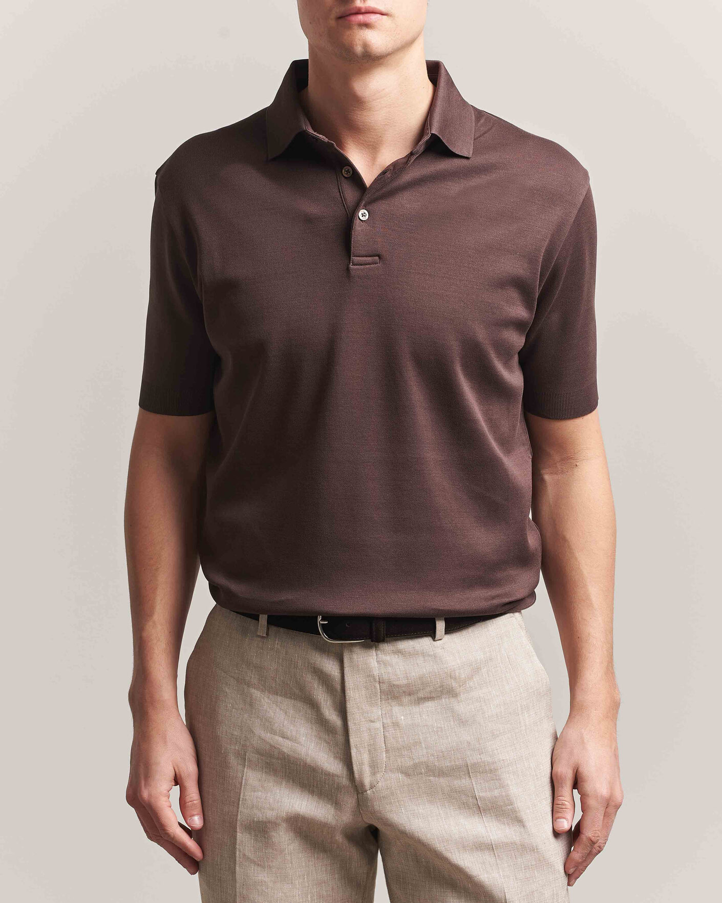 Mies | Pikeet | Herno | Micro Piquet Polo Brown