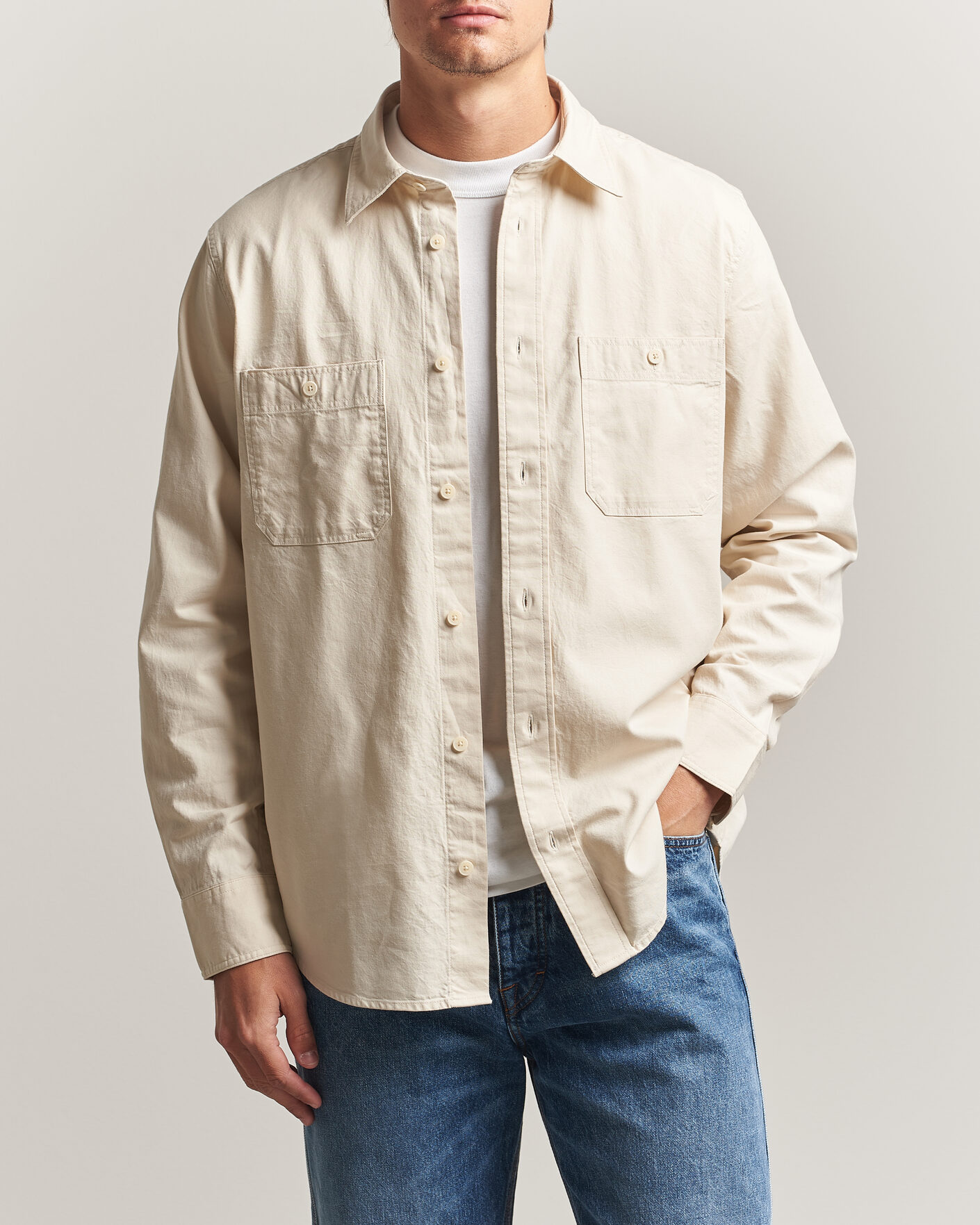 Mies | Kauluspaidat | NN07 | Colby Twill Overshirt Ivory