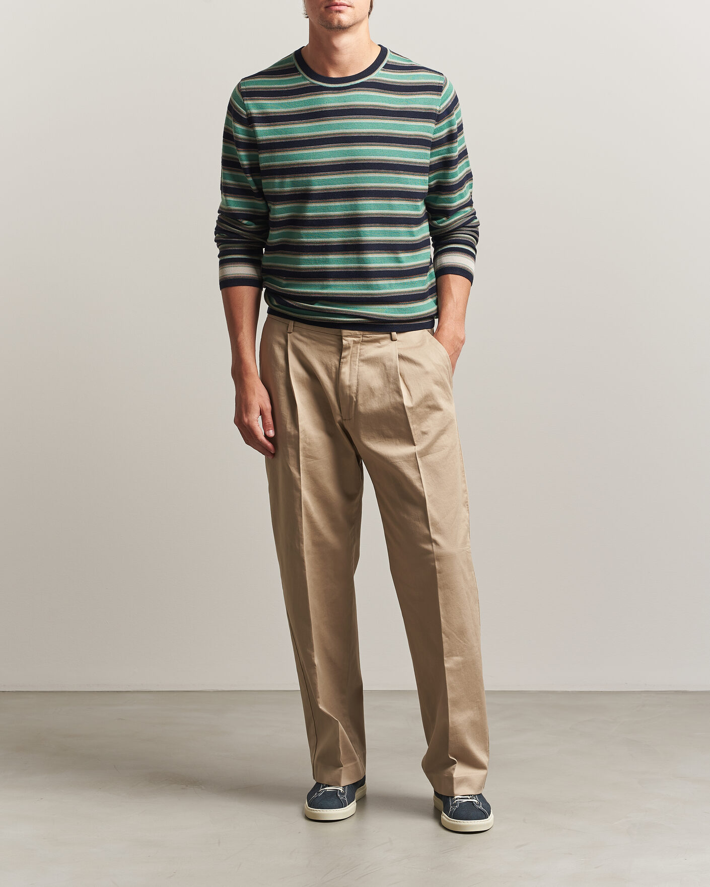 Mies | Puserot | PS Paul Smith | Merino Wool Knitted Striped Sweater Green