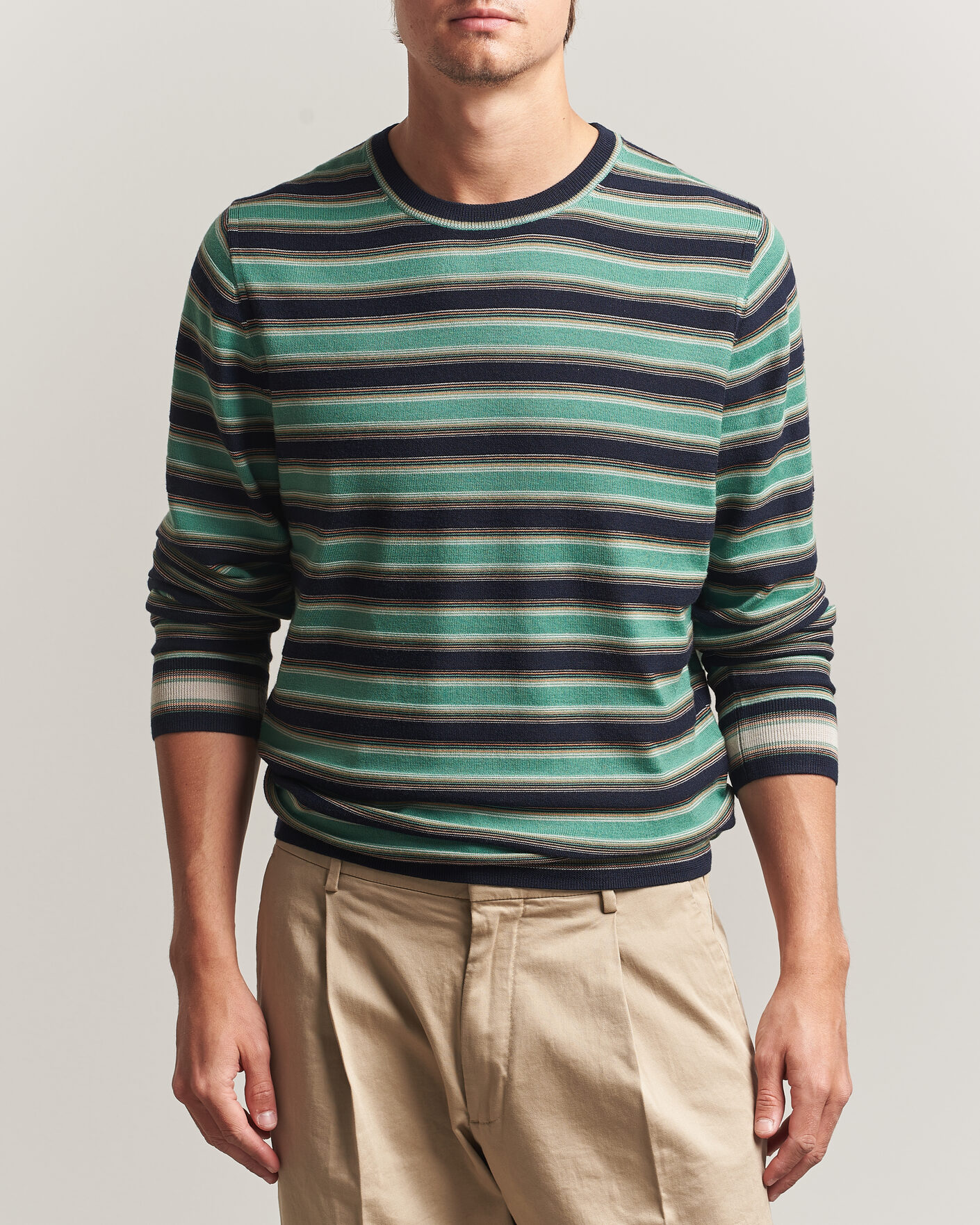 Mies | Puserot | PS Paul Smith | Merino Wool Knitted Striped Sweater Green