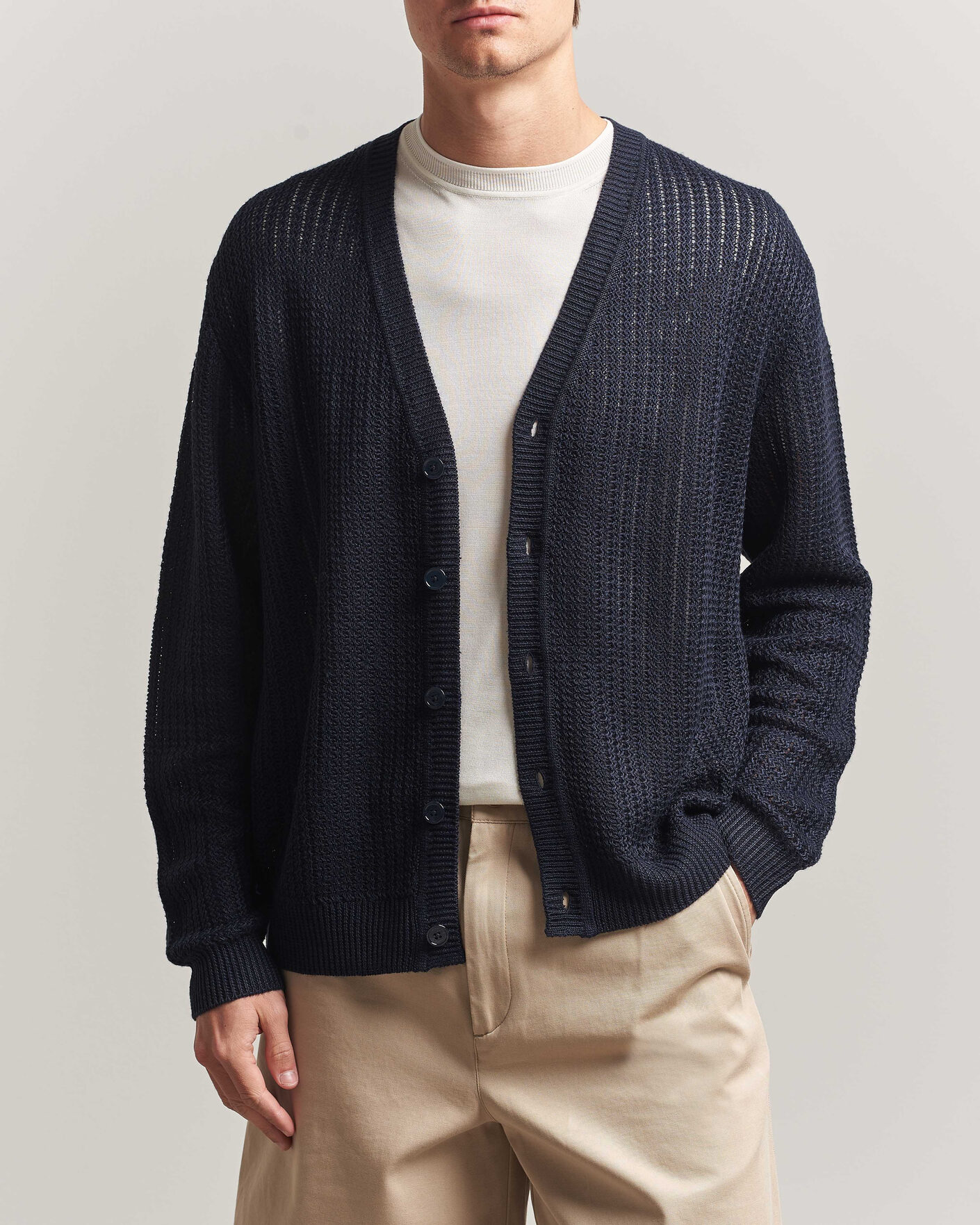 Mies | Puserot | NN07 | Tim Linen Knitted Cardigan Navy Blue