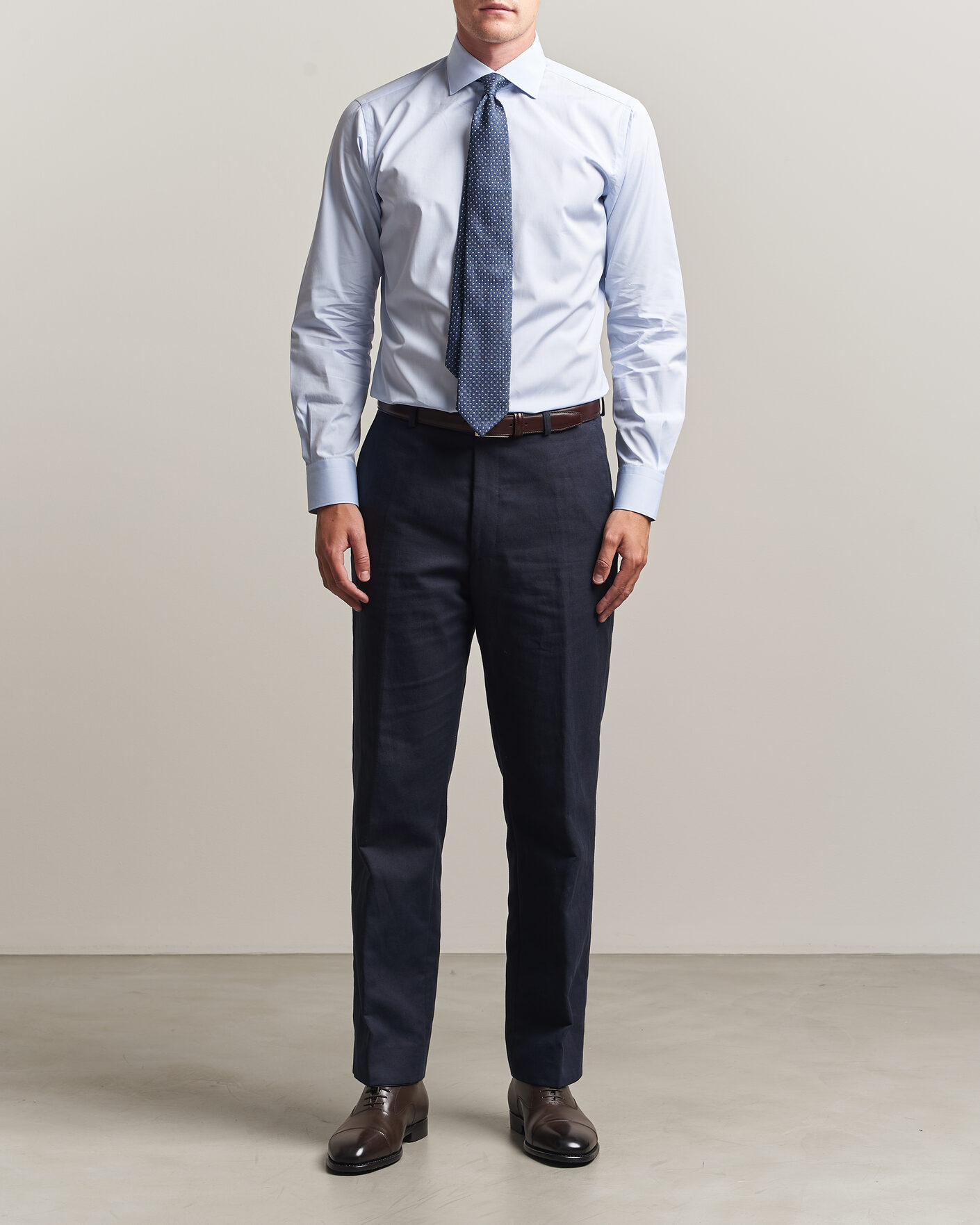 Mies | Kauluspaidat | Brioni | Poplin Cotton Dress Shirt Light Blue