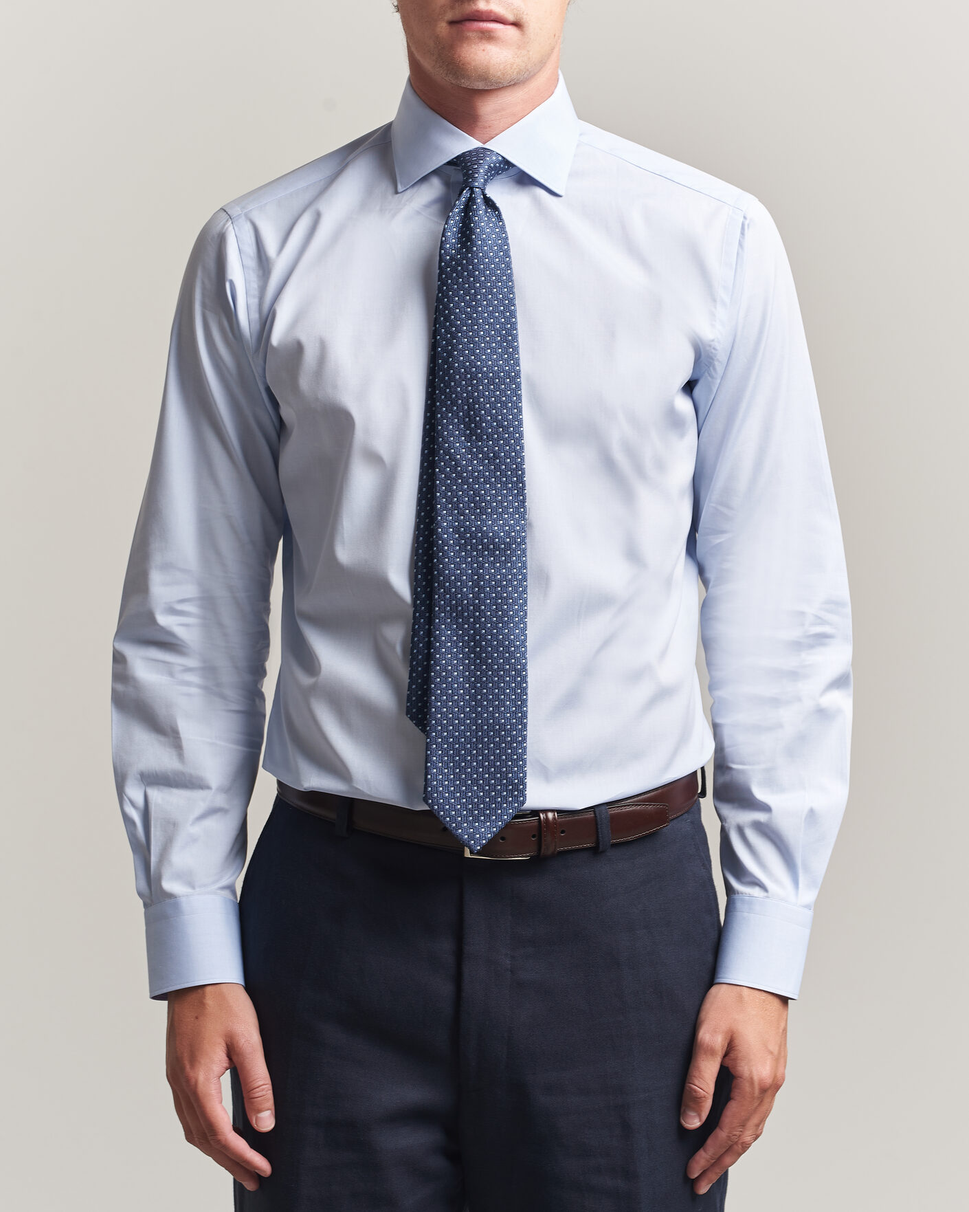 Mies | Kauluspaidat | Brioni | Poplin Cotton Dress Shirt Light Blue