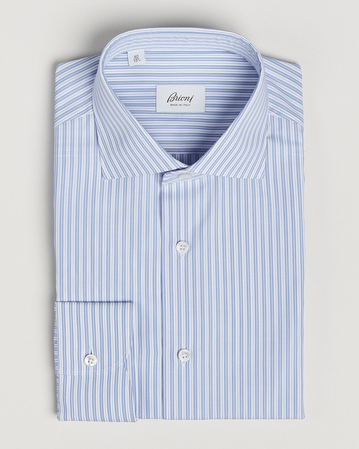 Mies | Kauluspaidat | Brioni | Poplin Cotton Dress Shirt Light Blue Stripe