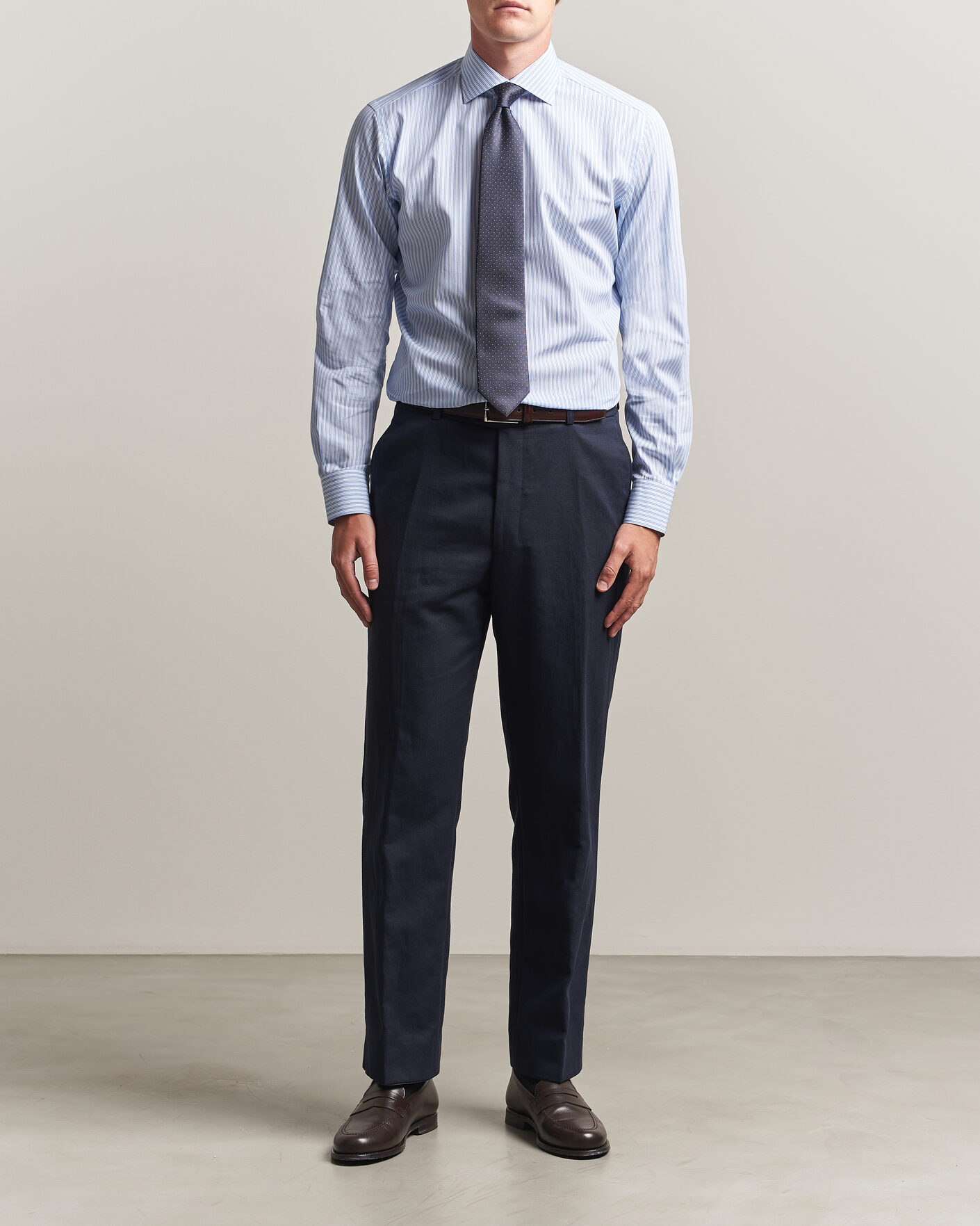 Mies | Kauluspaidat | Brioni | Poplin Cotton Dress Shirt Light Blue Stripe