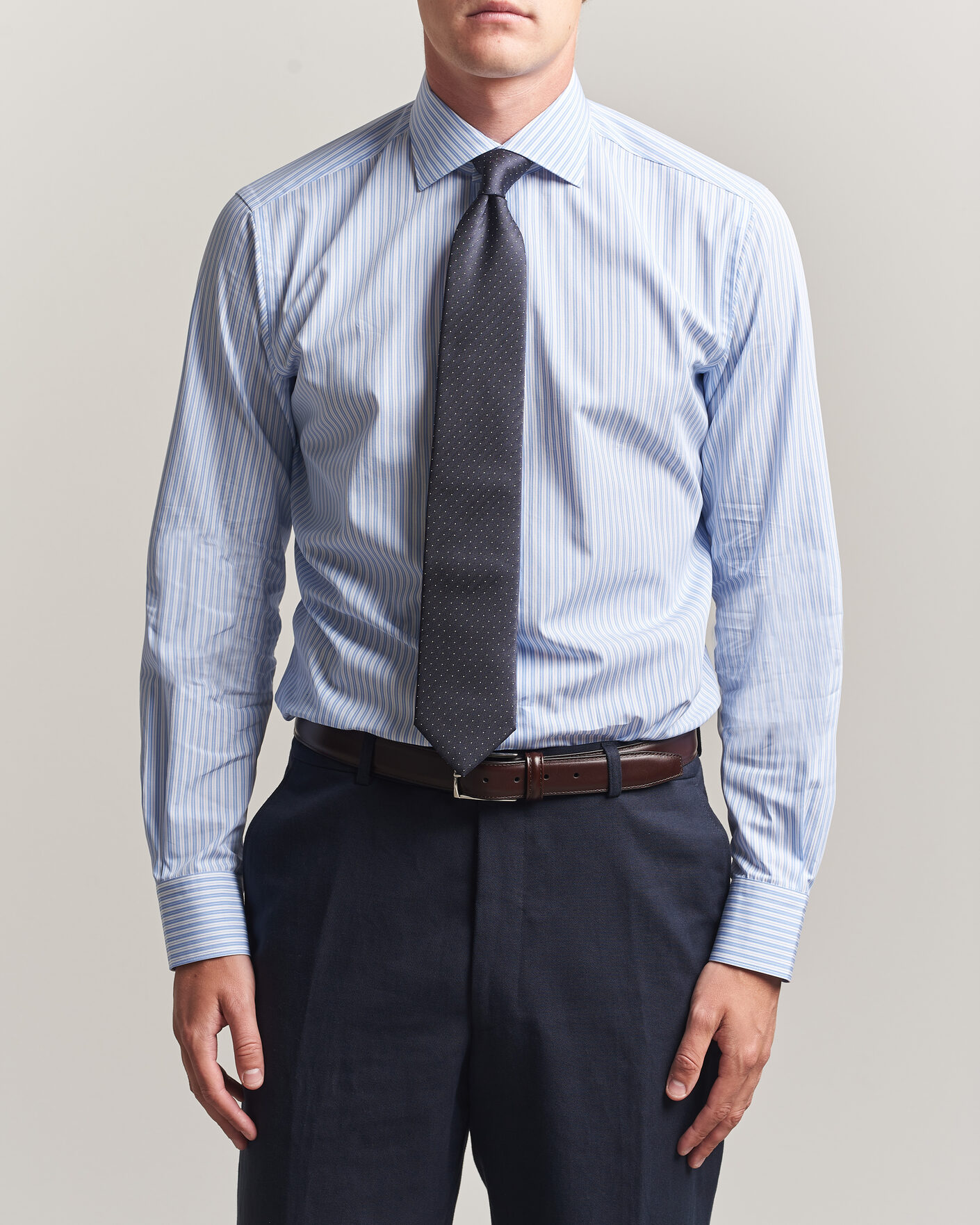 Mies | Kauluspaidat | Brioni | Poplin Cotton Dress Shirt Light Blue Stripe