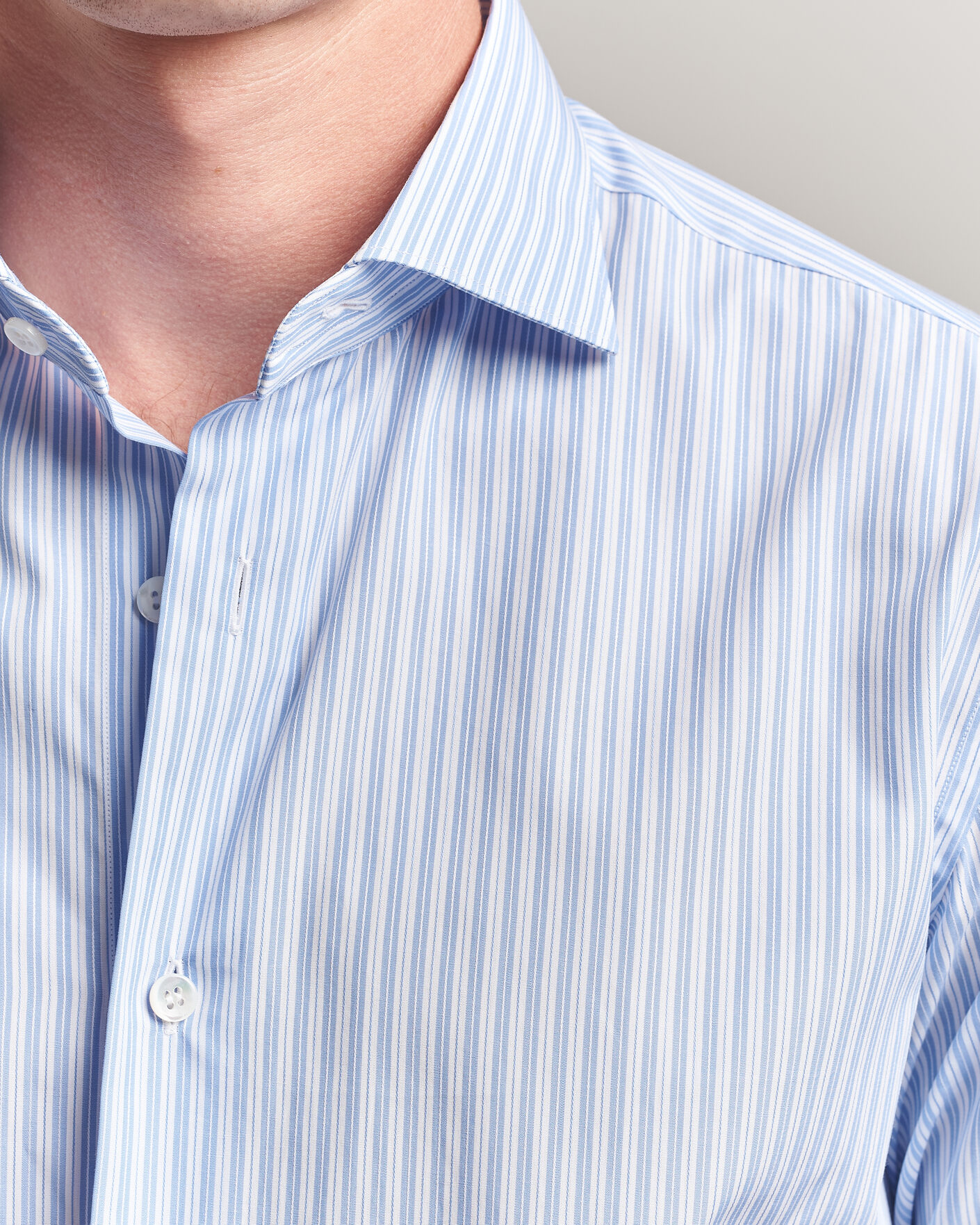 Mies | Kauluspaidat | Brioni | Poplin Cotton Dress Shirt Light Blue Stripe