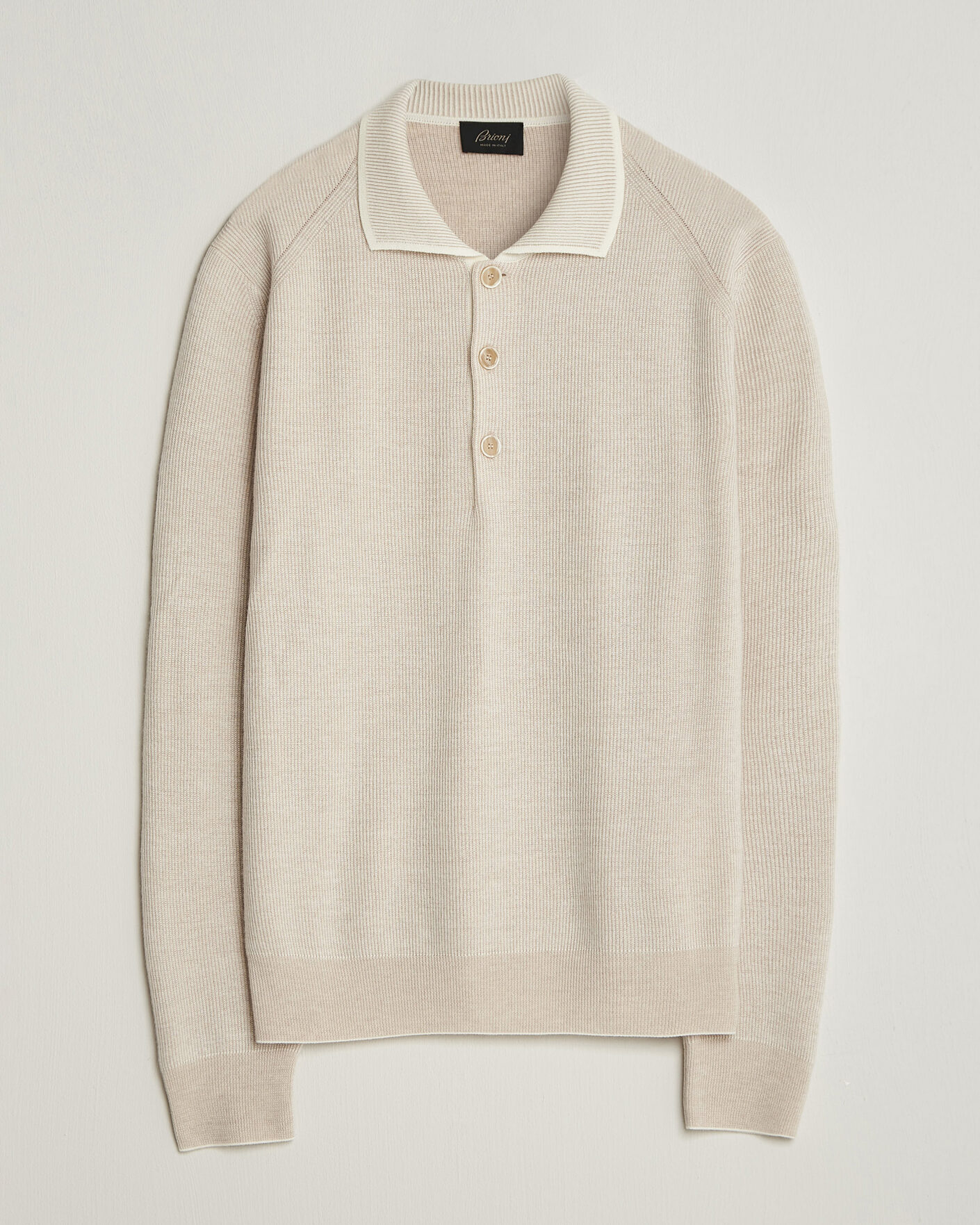 Mies | Puserot | Brioni | Cashmere Rib Knitted Polo Light Beige