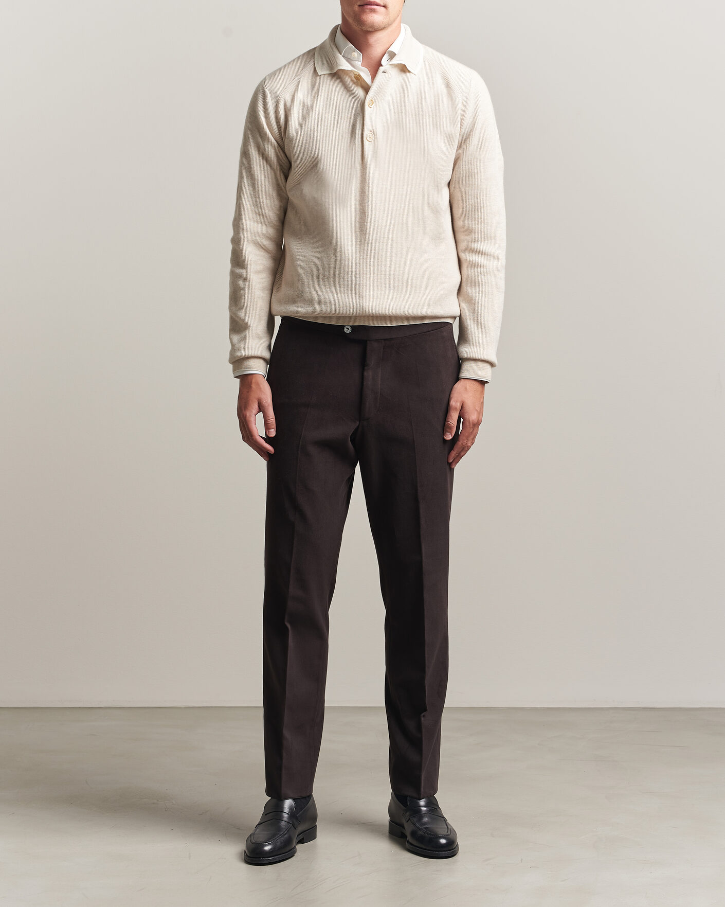 Mies | Puserot | Brioni | Cashmere Rib Knitted Polo Light Beige